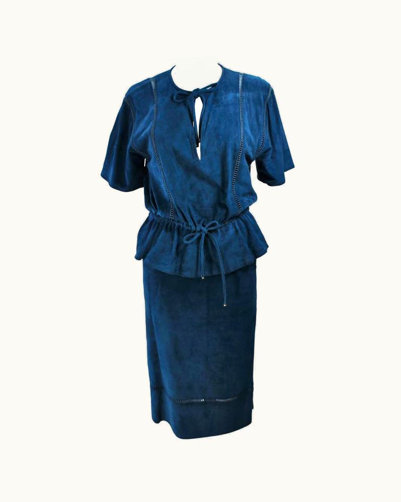Gucci 1970' Teal Suede Skirt Set