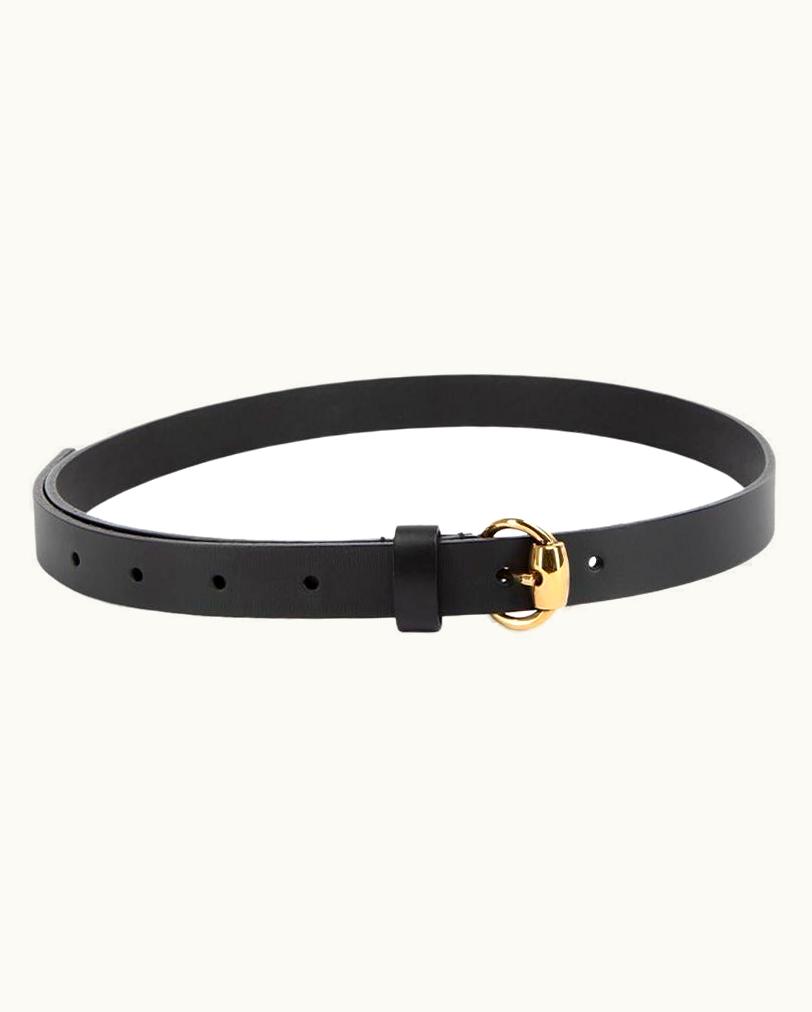 Gucci Women' Black Leather Gold Horsebit Buckle Belt