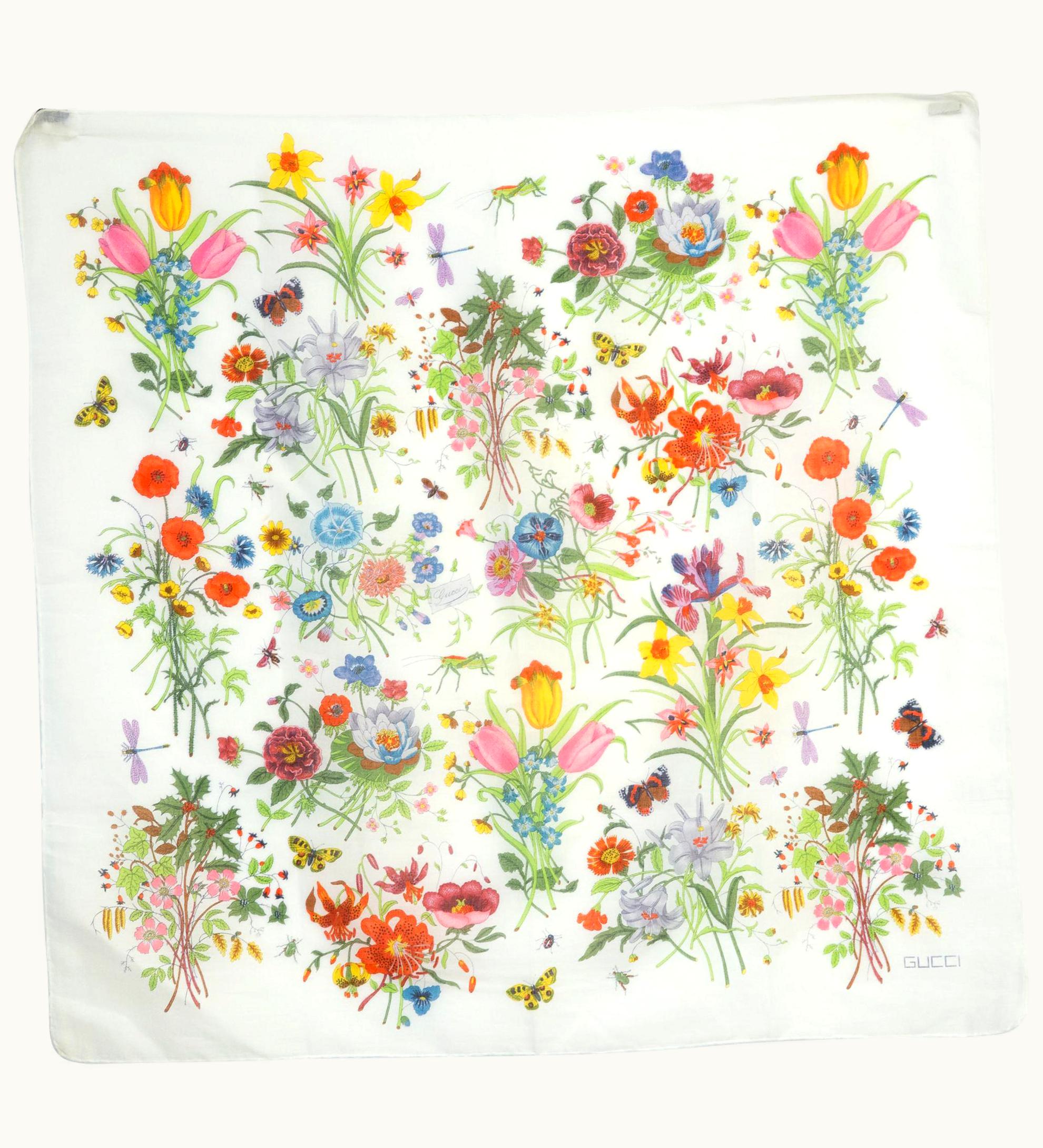 Gucci Iconic Gucci Ivory Flora Cotton Scarf