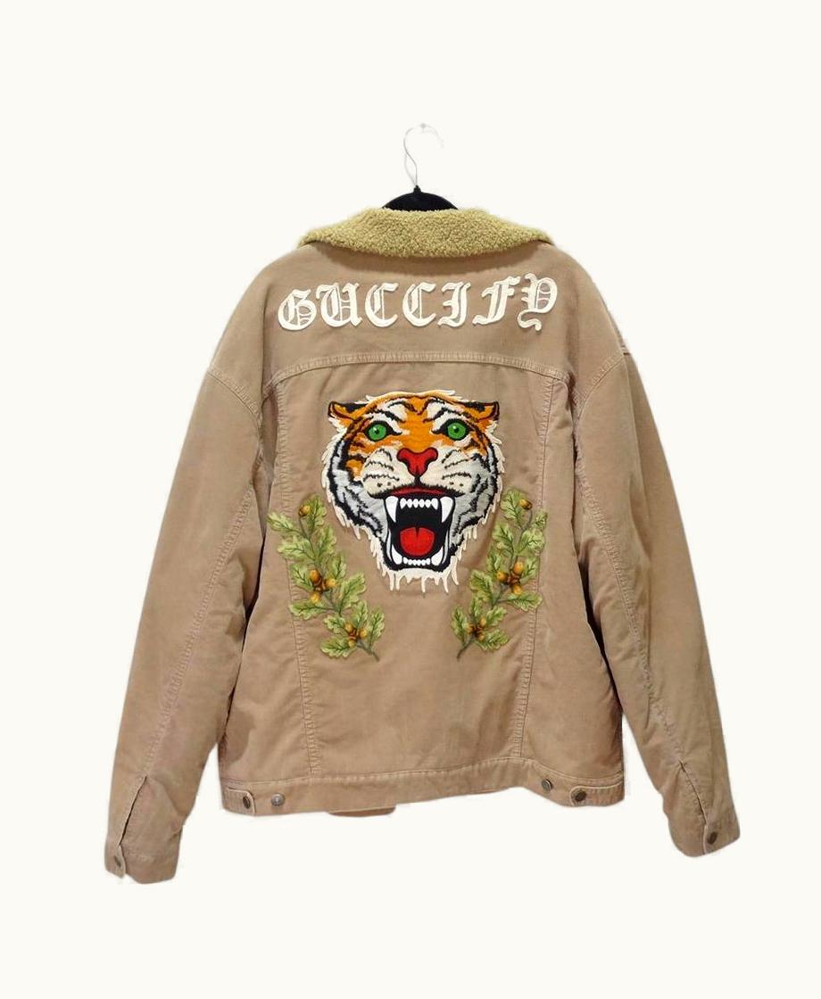 Gucci Embroidered Corduroy Jacket In Neutrals