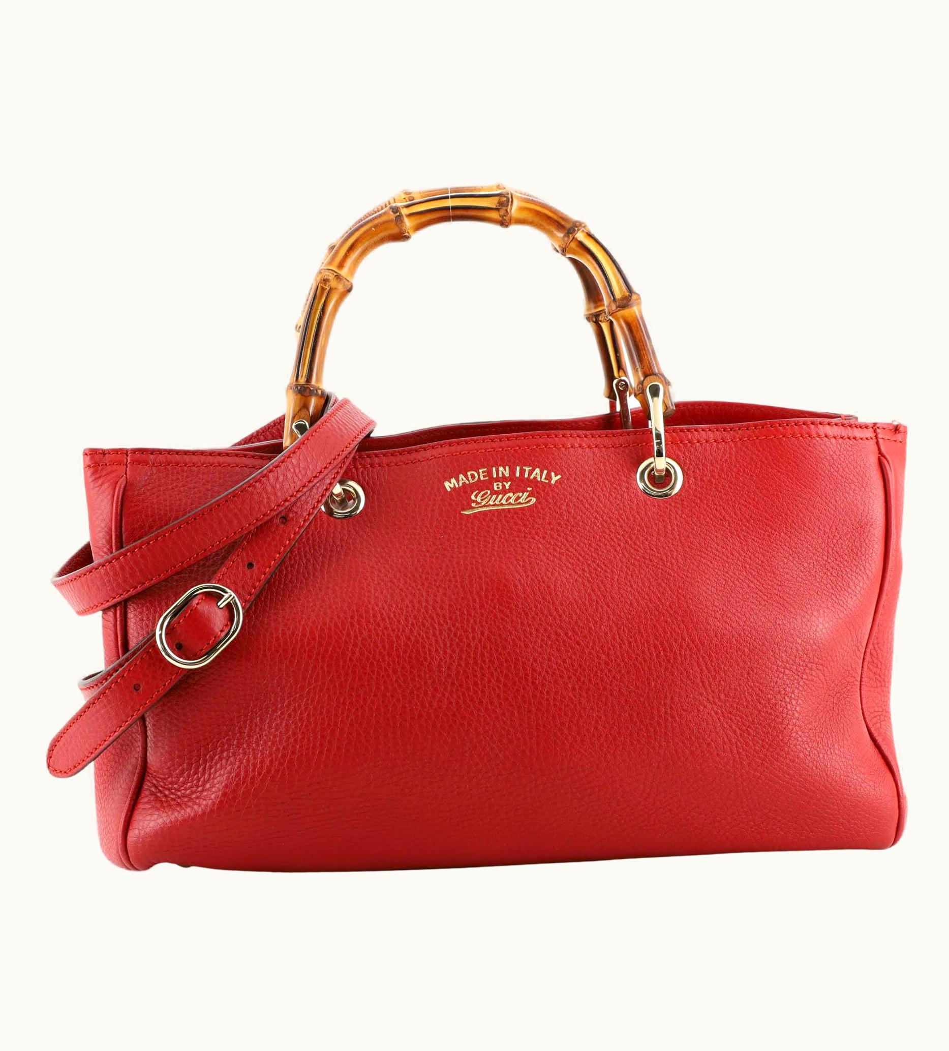 Gucci Red Bamboo Shopper Tote Leather Medium