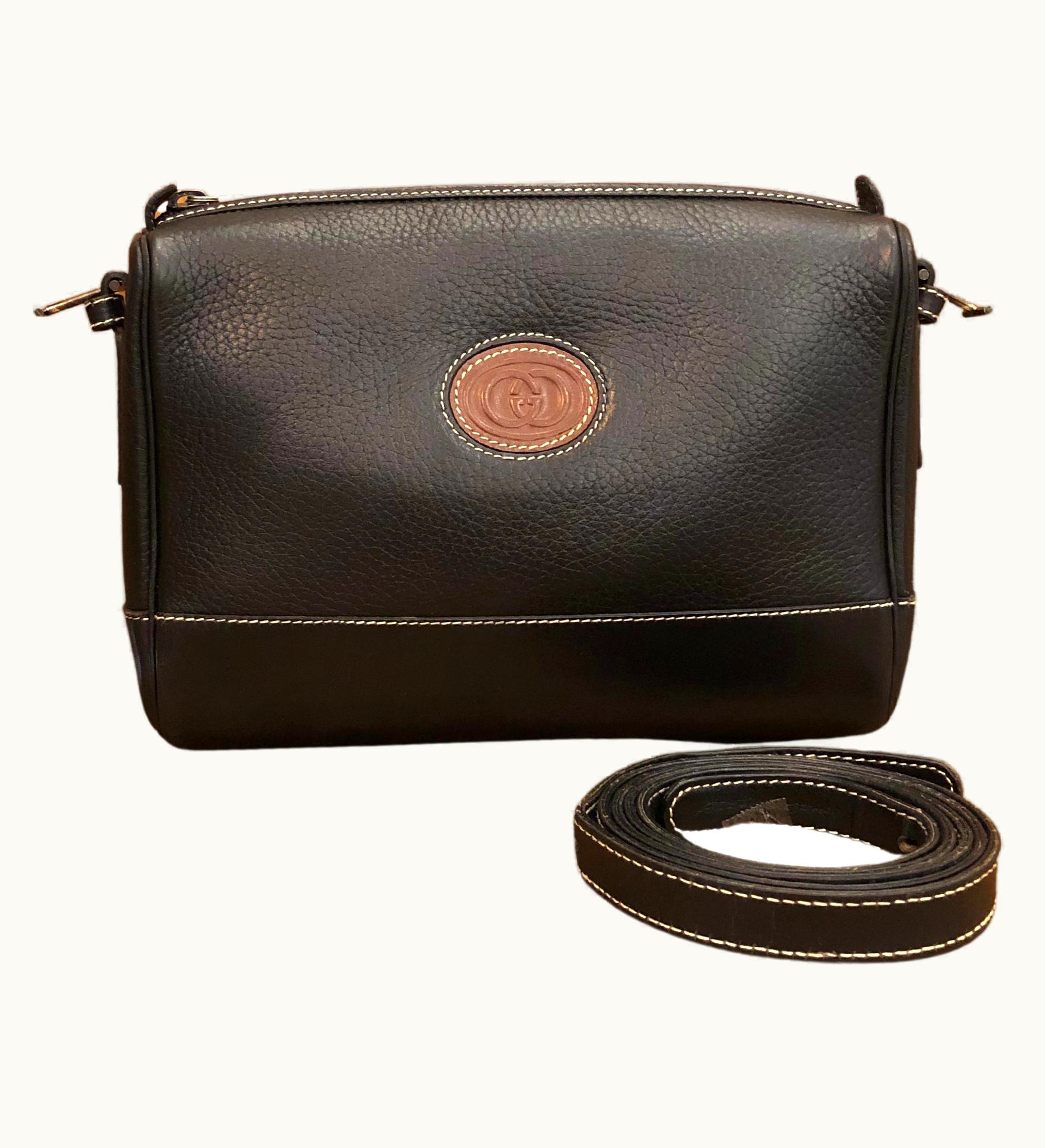 Gucci Vintage Gucci Black Leather Crossbody Bag