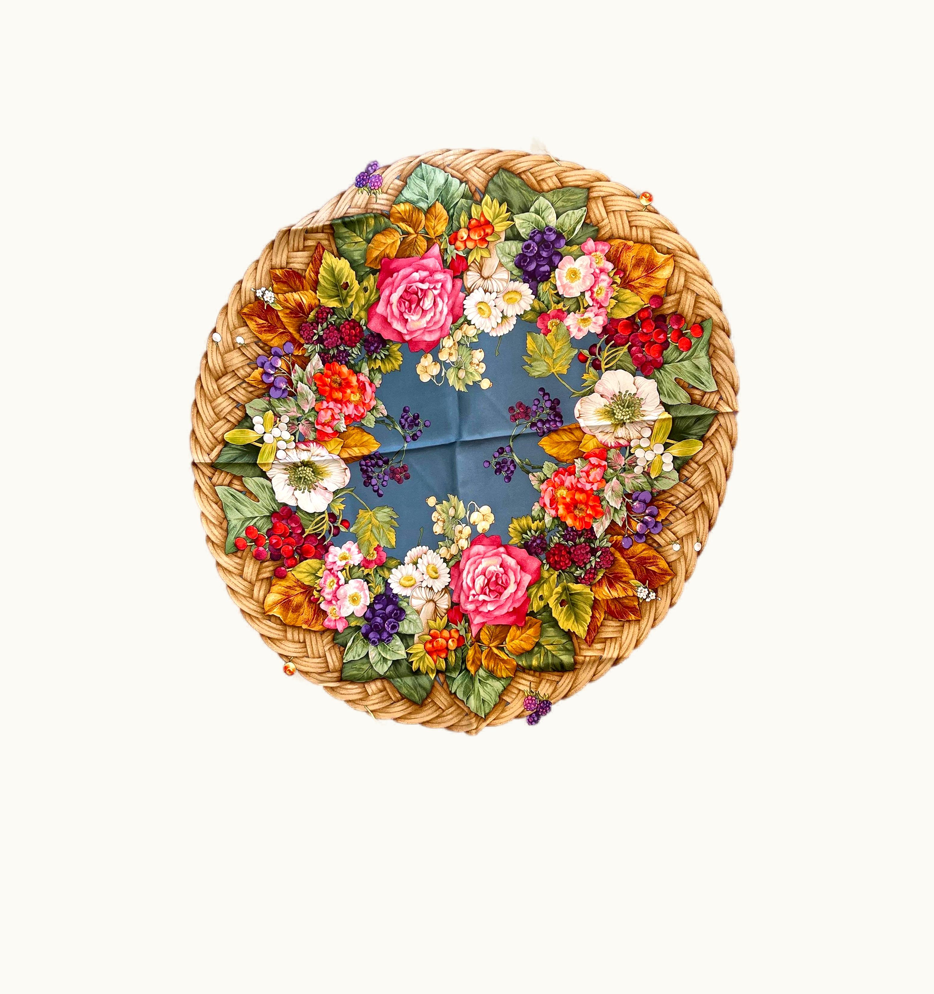 Gucci Brand Gucci Silk Floral Square Scarf Blue & Multi Color Flowers In A Gucci B