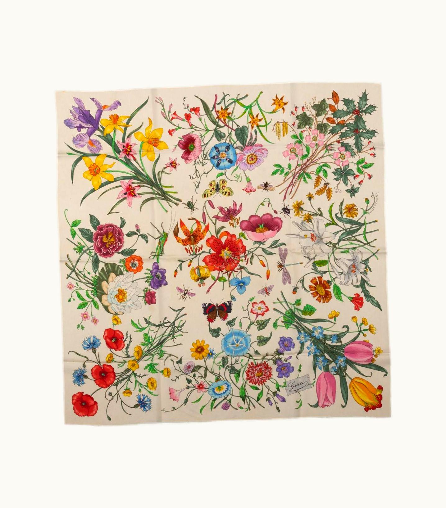 Gucci Vintage Flora Accornero Silk Scarf