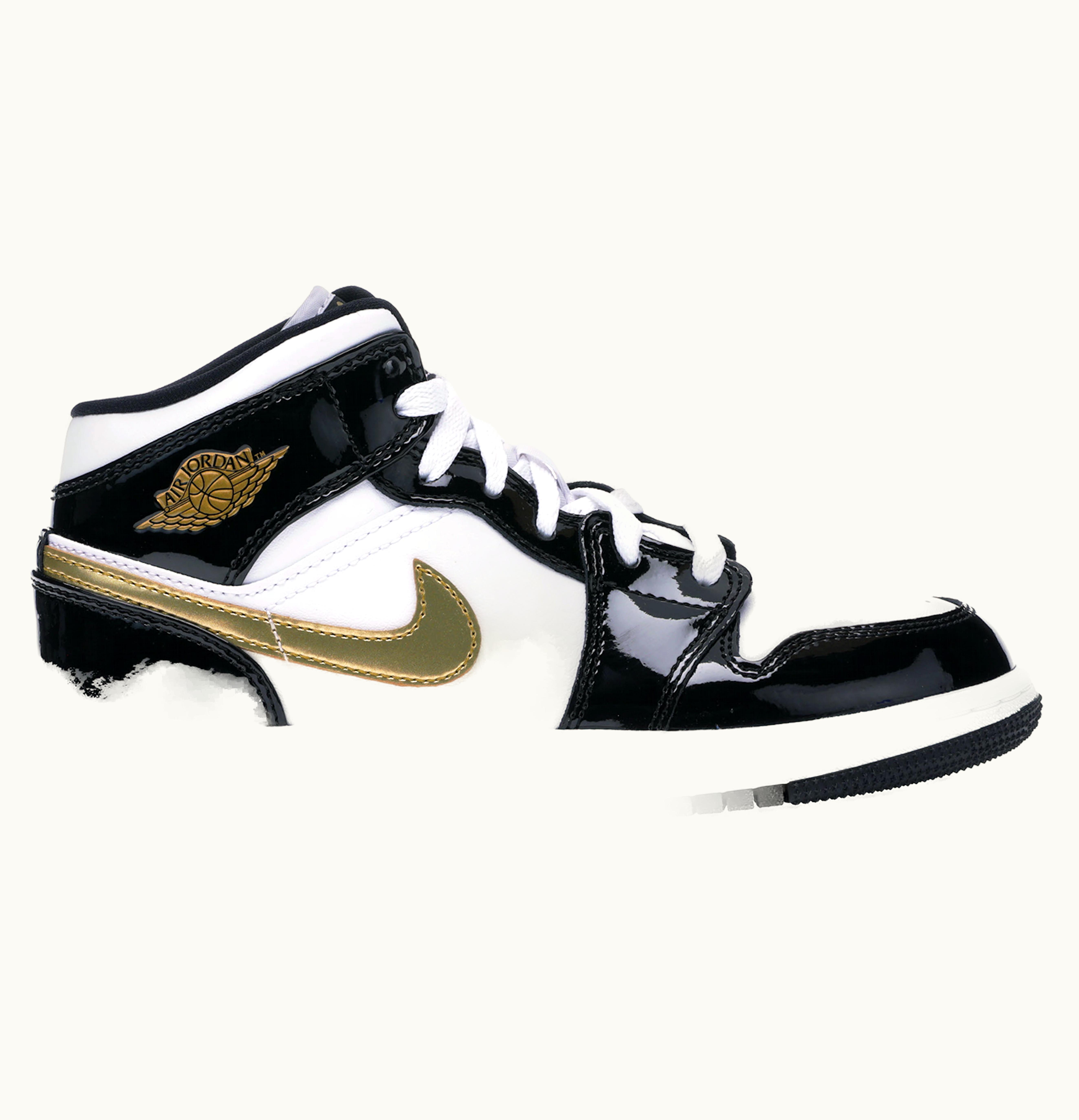 Jordan Air Jordan 1 Mid Patent Black White Gold GS