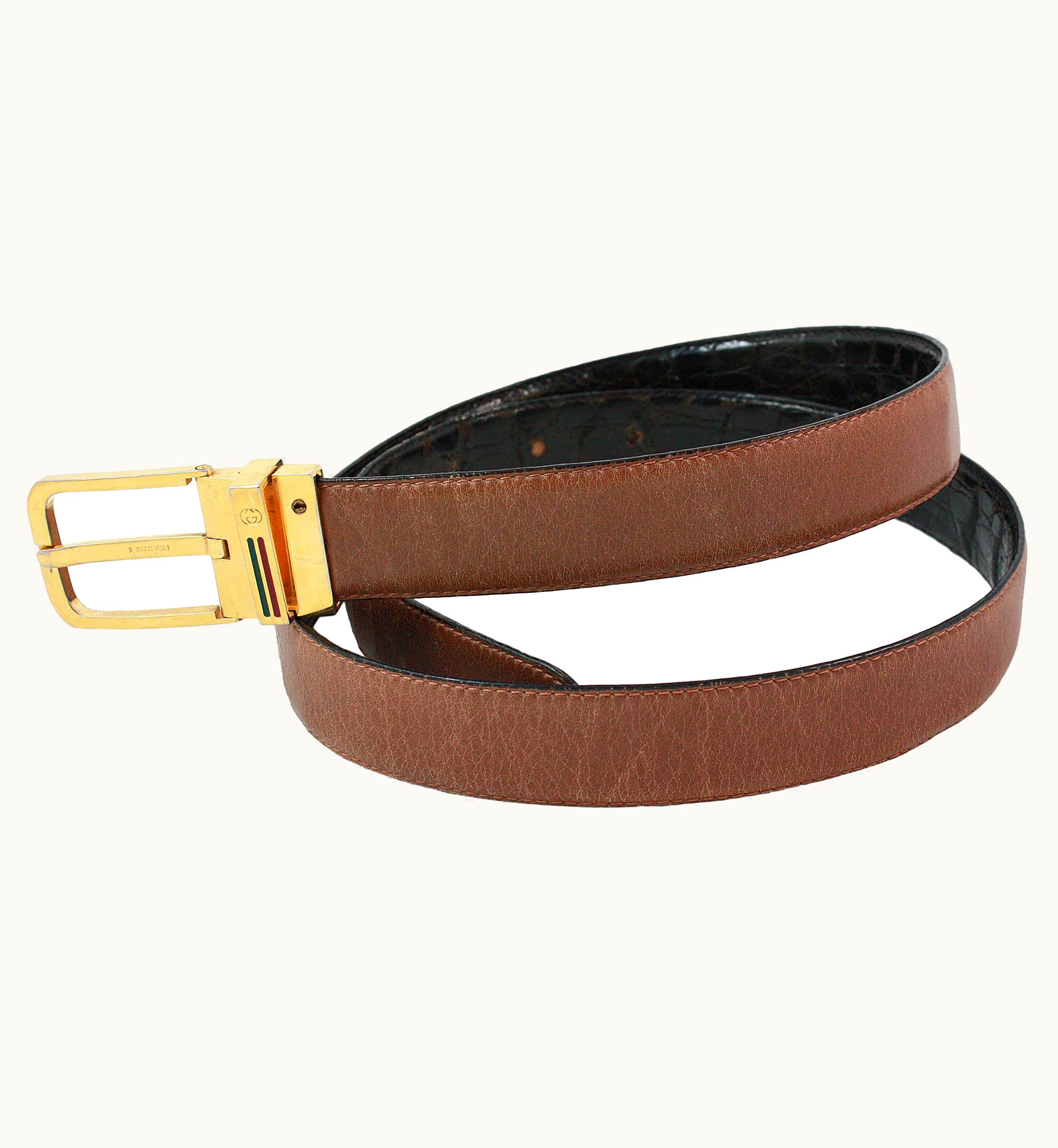 Gucci Black And Brown Reversible Alligator Belt