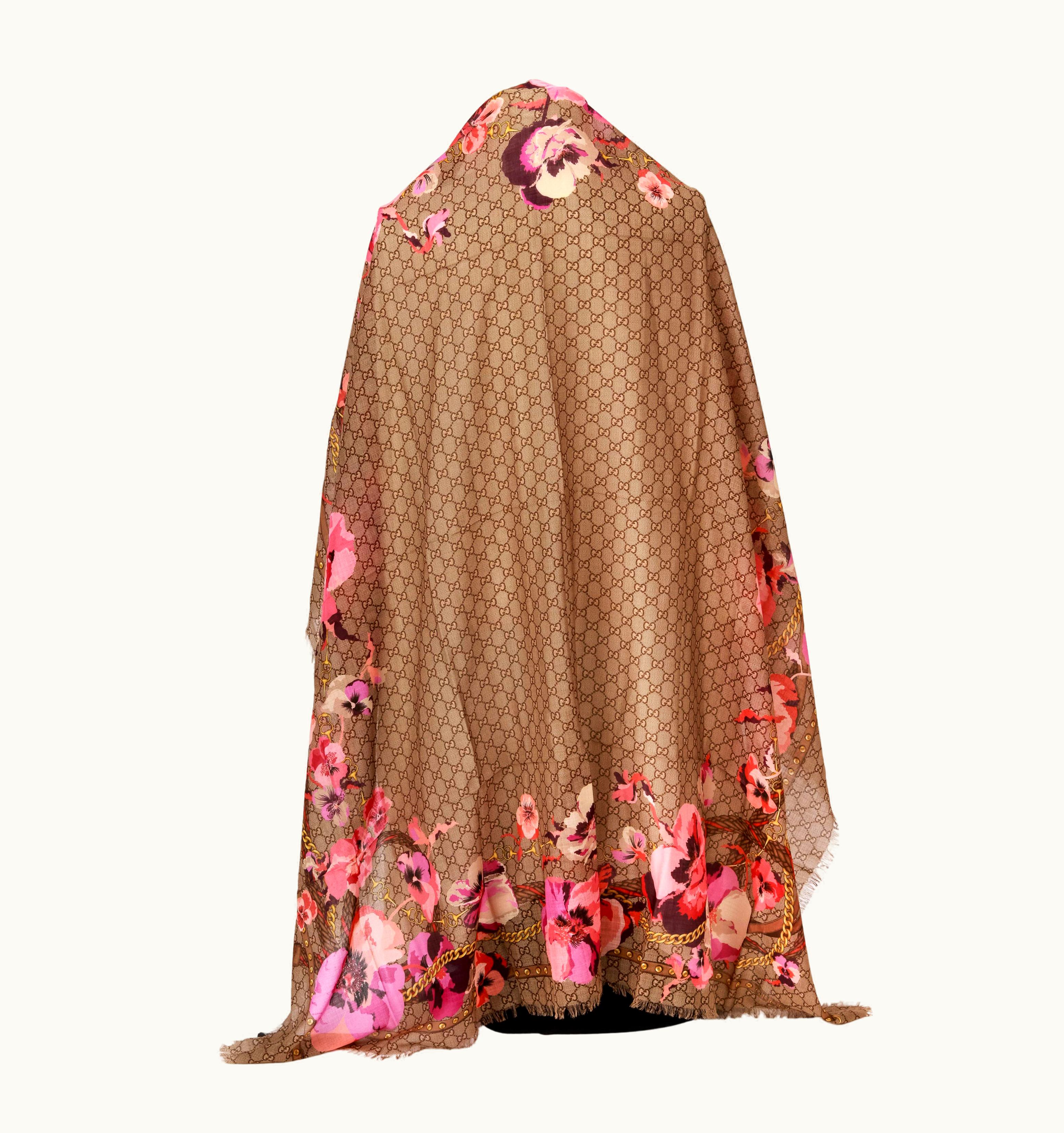Gucci Wool Monogram Floral Shawl Scarf