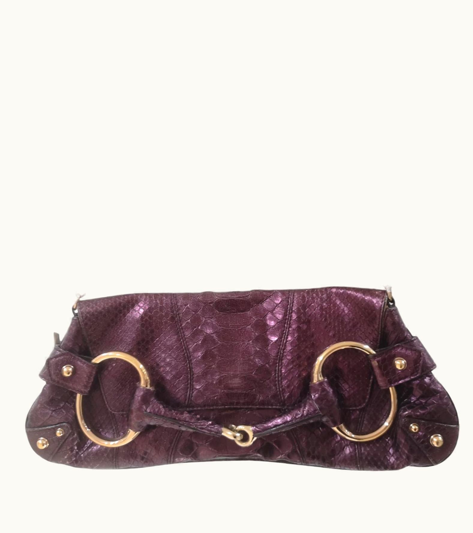 Gucci Purple Python Horsebit Bamboo Shoulder Bag