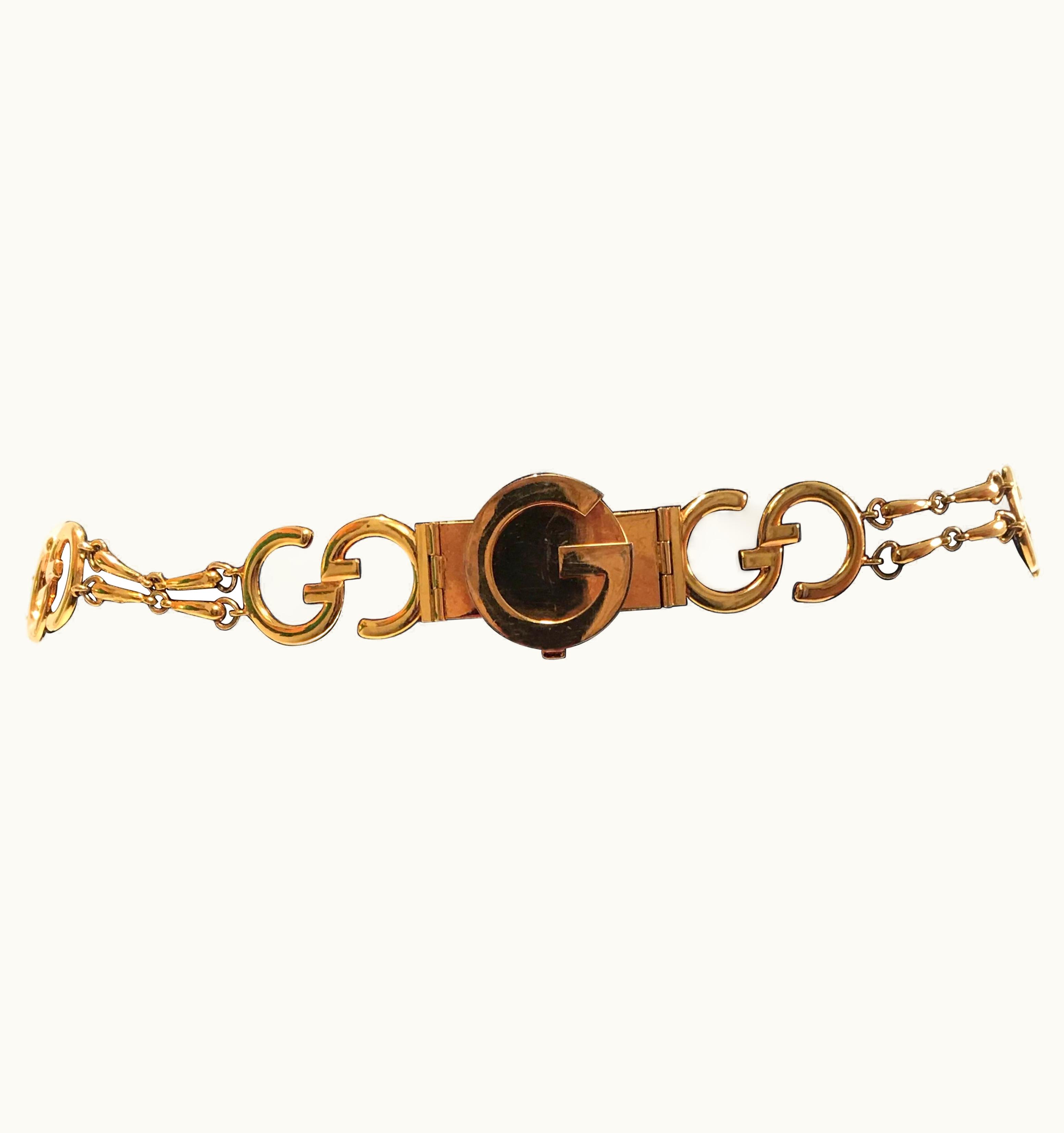 Gucci Vintage Gold Gg Logo Chain Belt