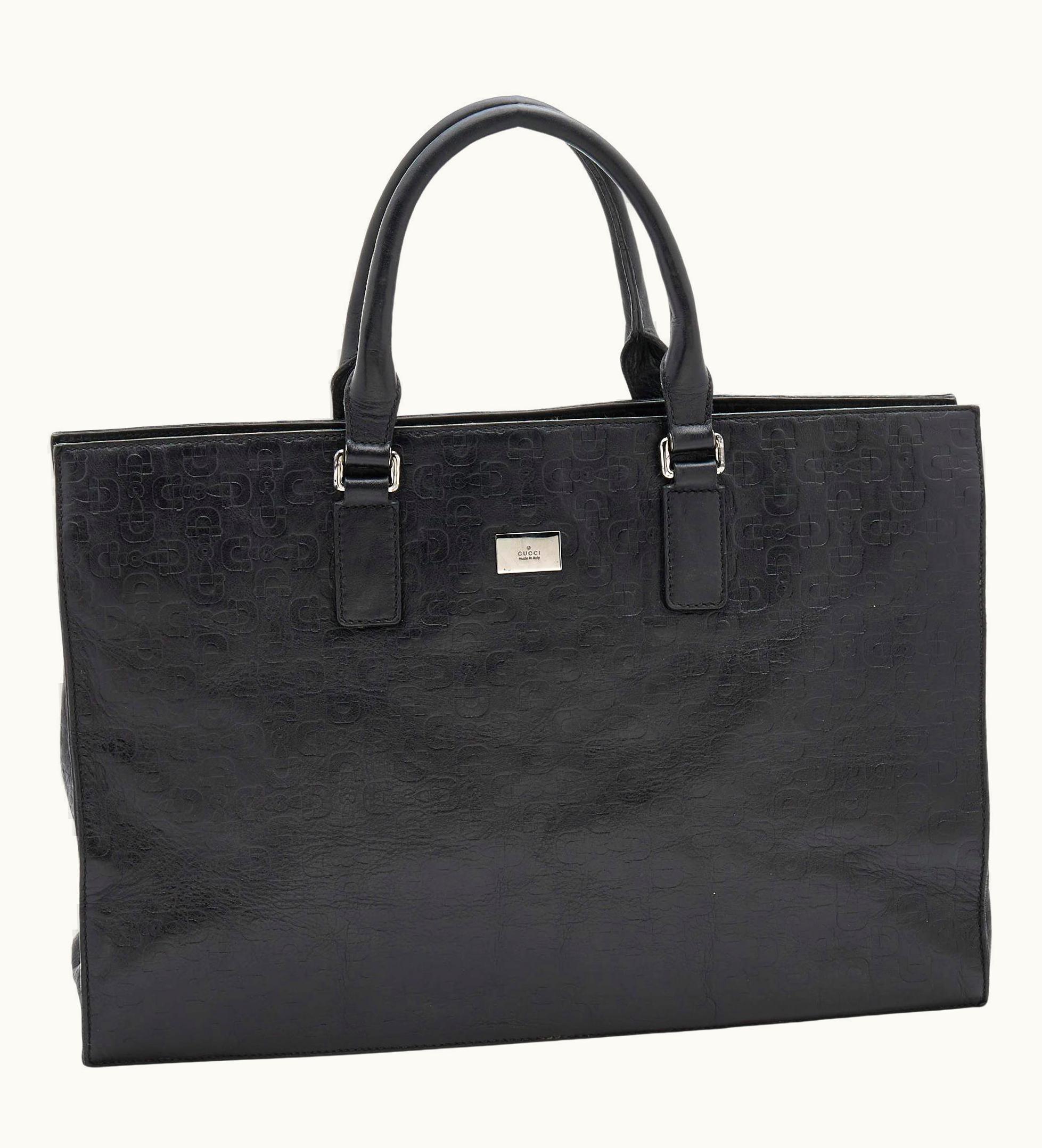 Gucci Black Horsebit Embossed Leather Large Tote