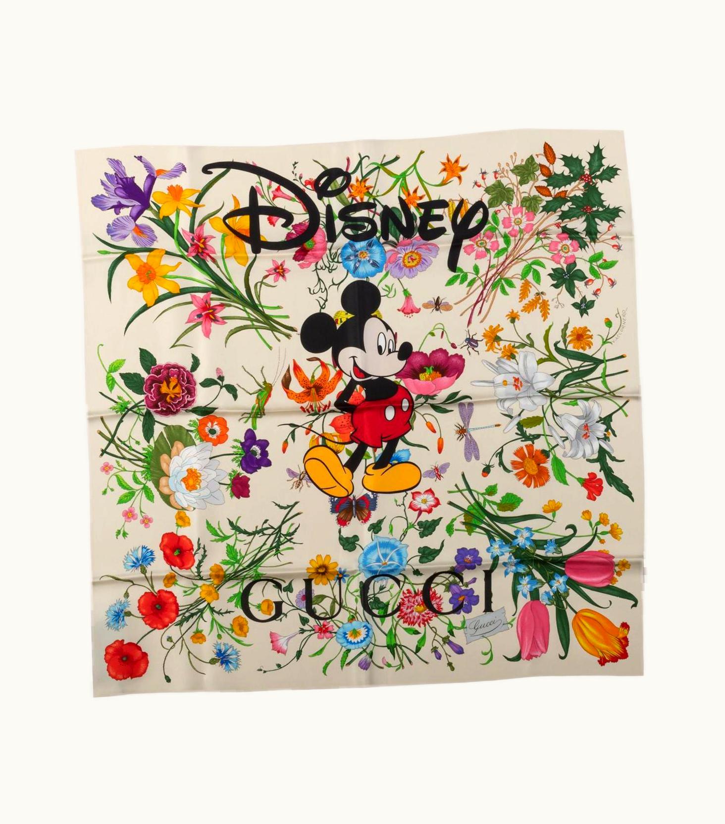Gucci Disney Black Flora Silk Scarf