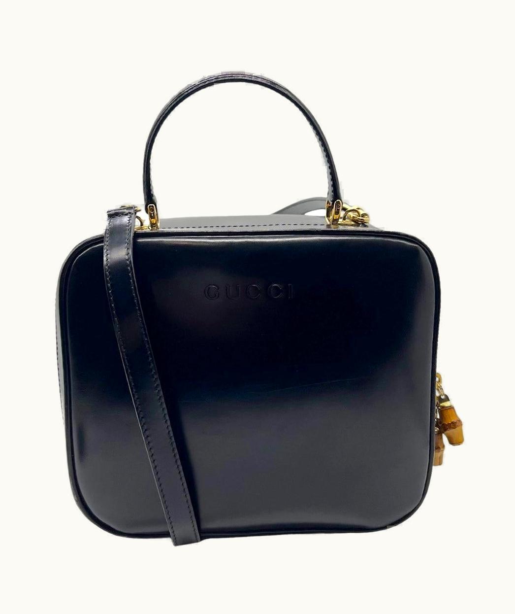 Gucci Vintage Black Leather Vanity Cosmetic Case