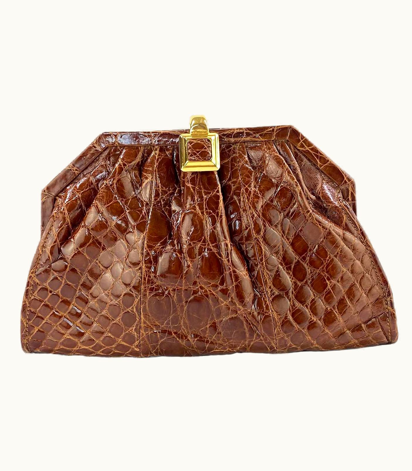 Gucci 1987 Gucci Brown Alligator Chain Crossbody Clutch