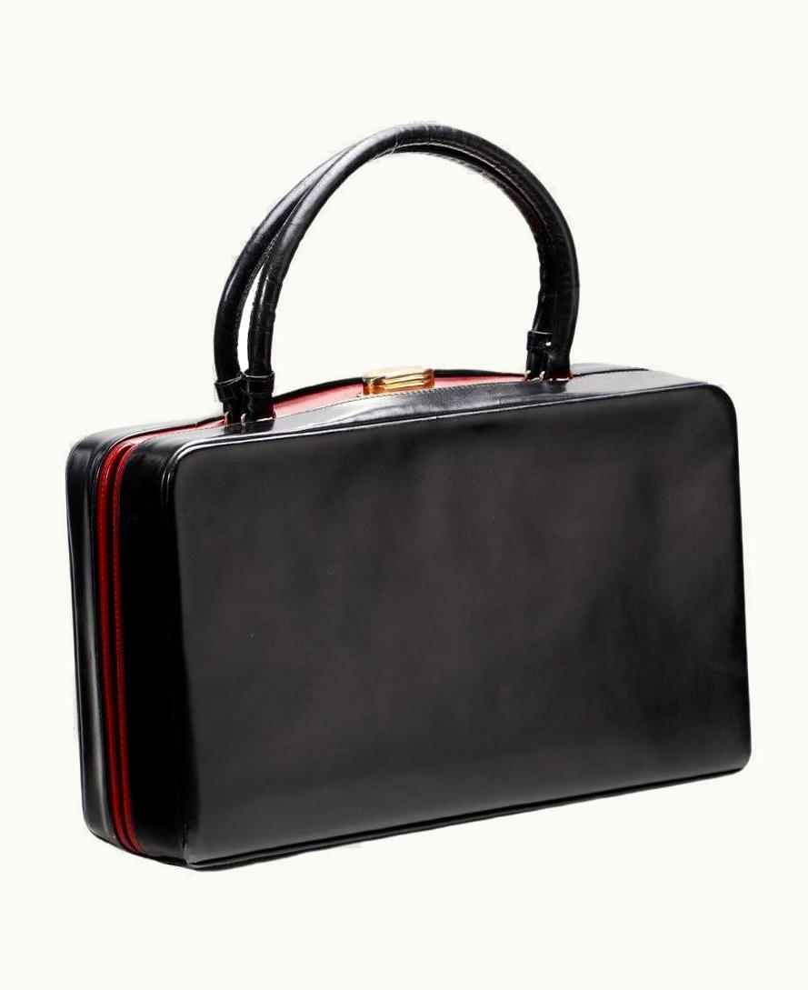 Gucci Vintage Red And Black Leather Handbag