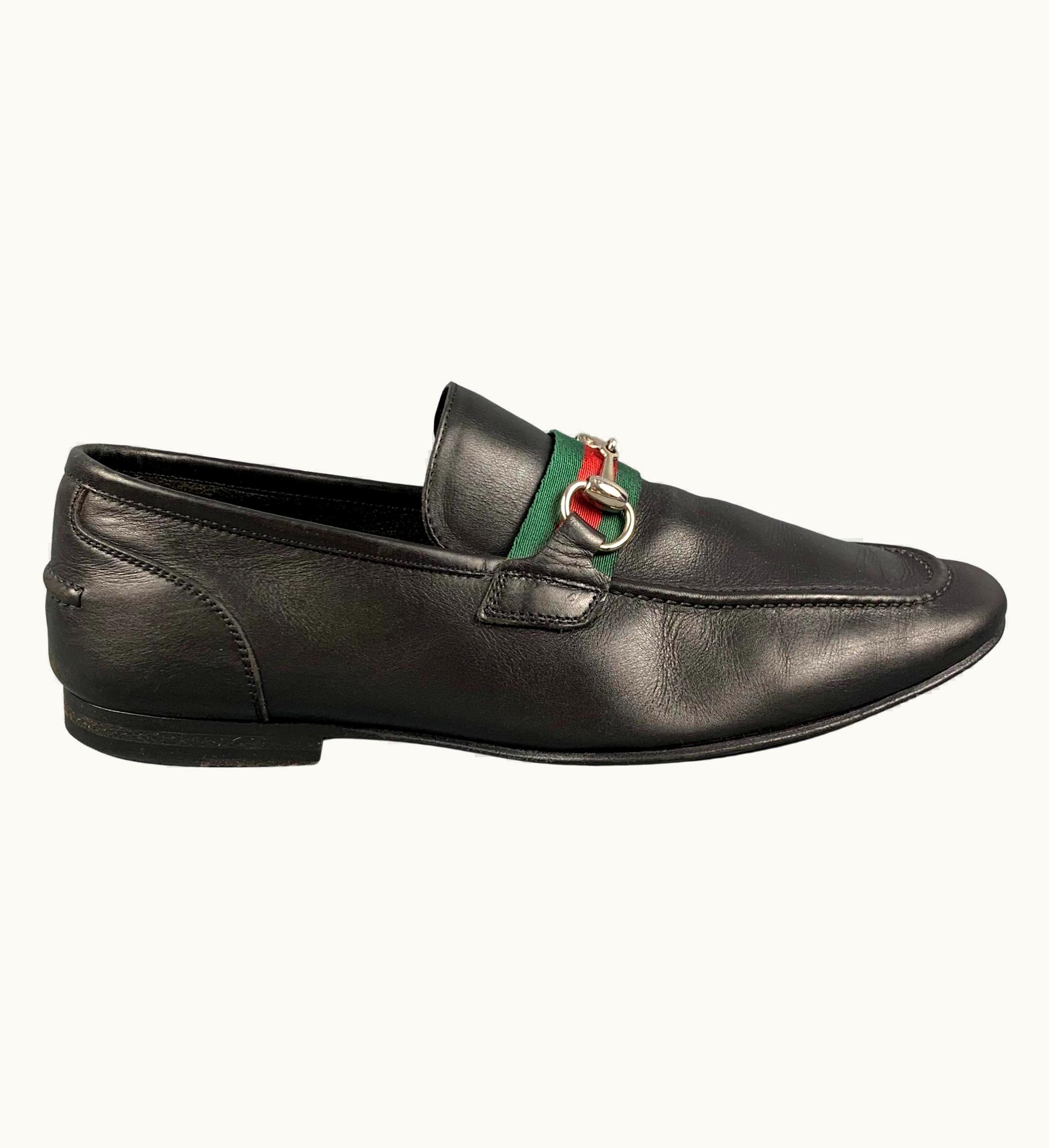 Gucci .5 Black Leather Horsebit Loafers