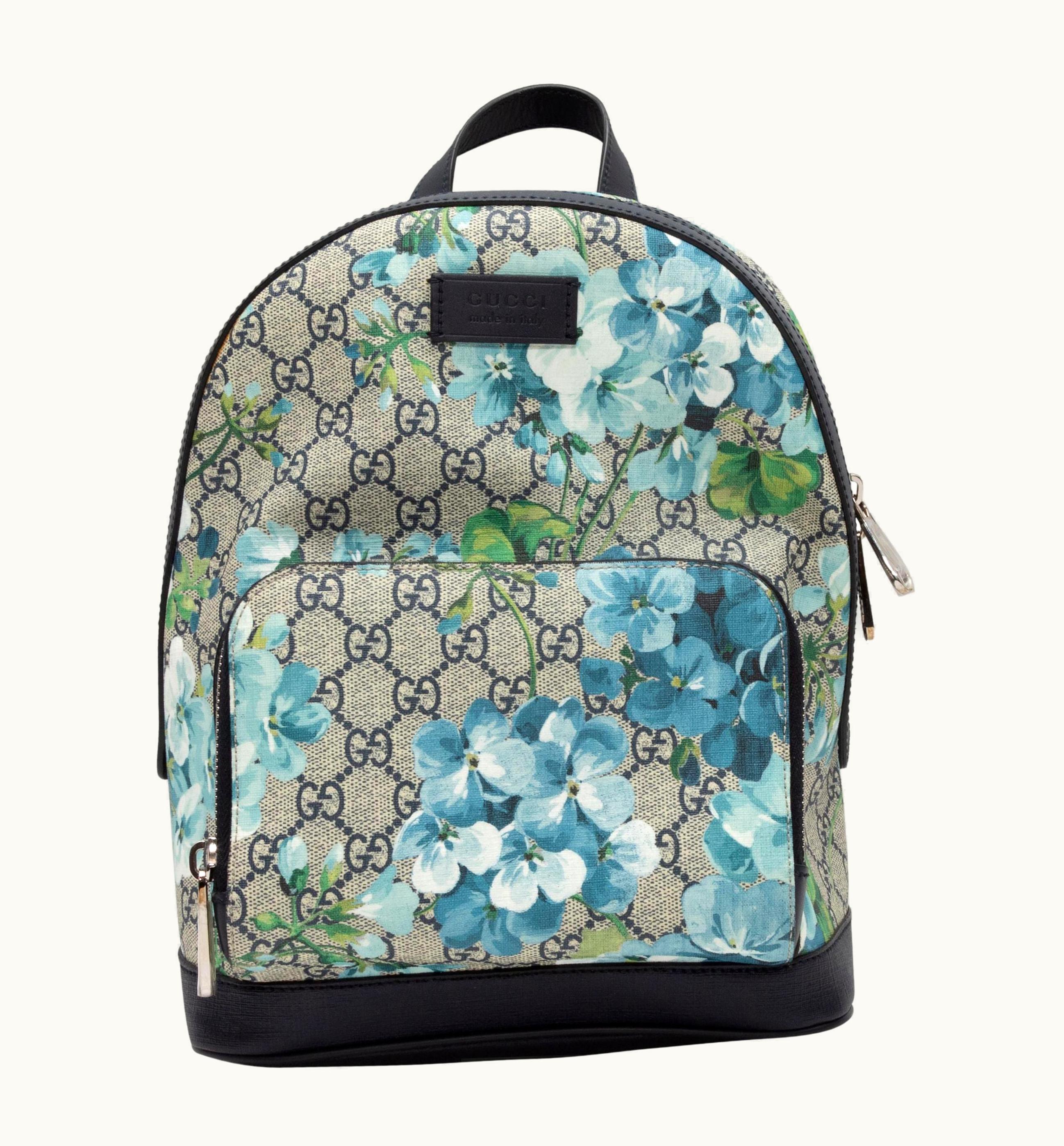 Gucci Blue & Multicolor Monogram & Floral Print Backpack