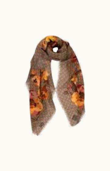 Gucci Beige & Orange Floral Oshibana Wool Scarf UZ0572468