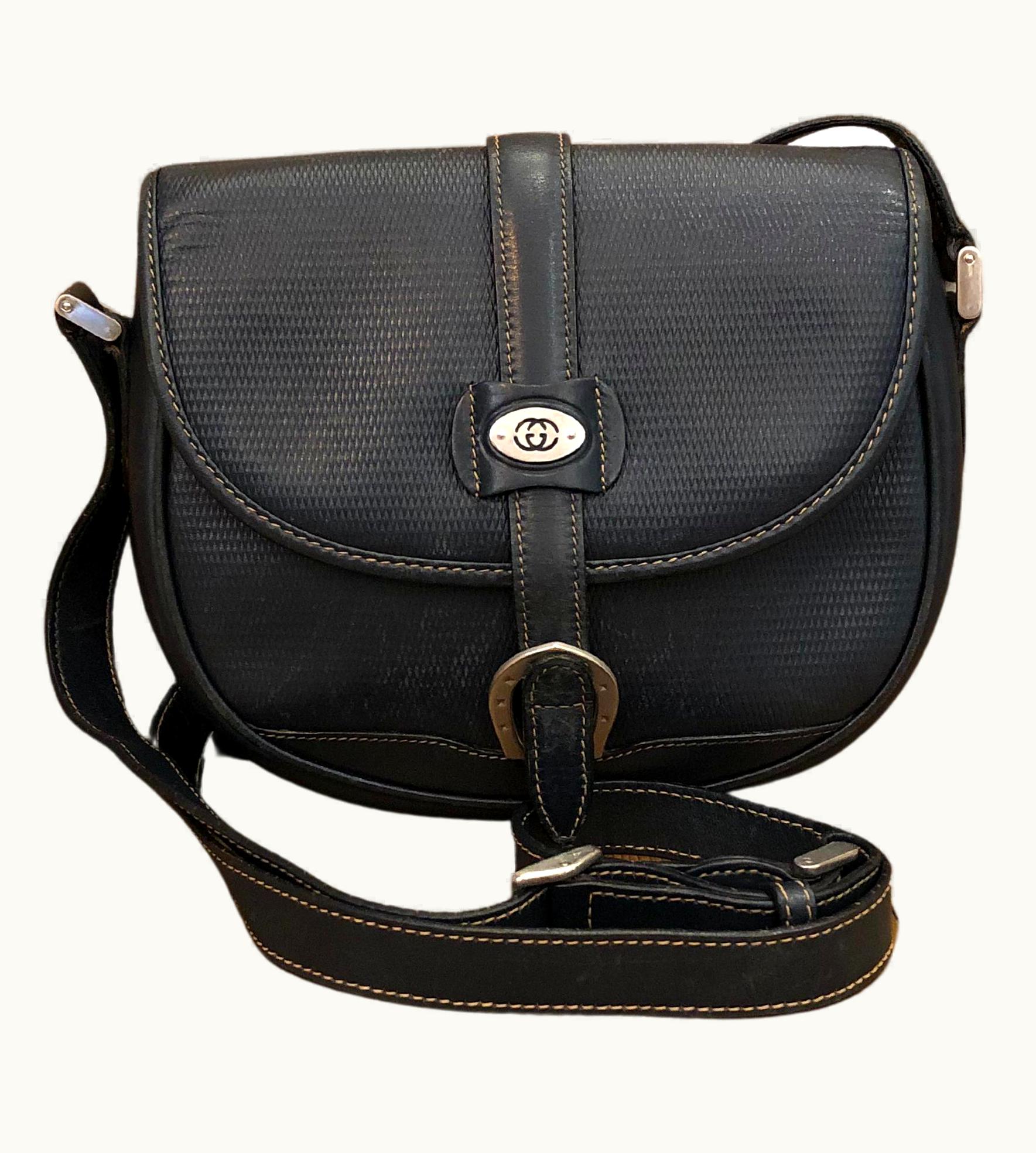 Gucci Vintage Gucci Navy Leather Equestrian Crossbody Bag