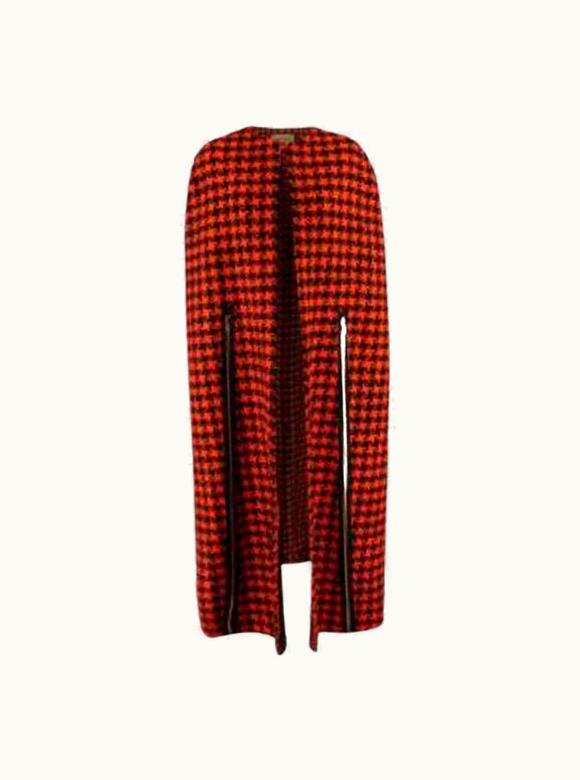Gucci Orange & Black Houndstooth Unicum Wool Cape