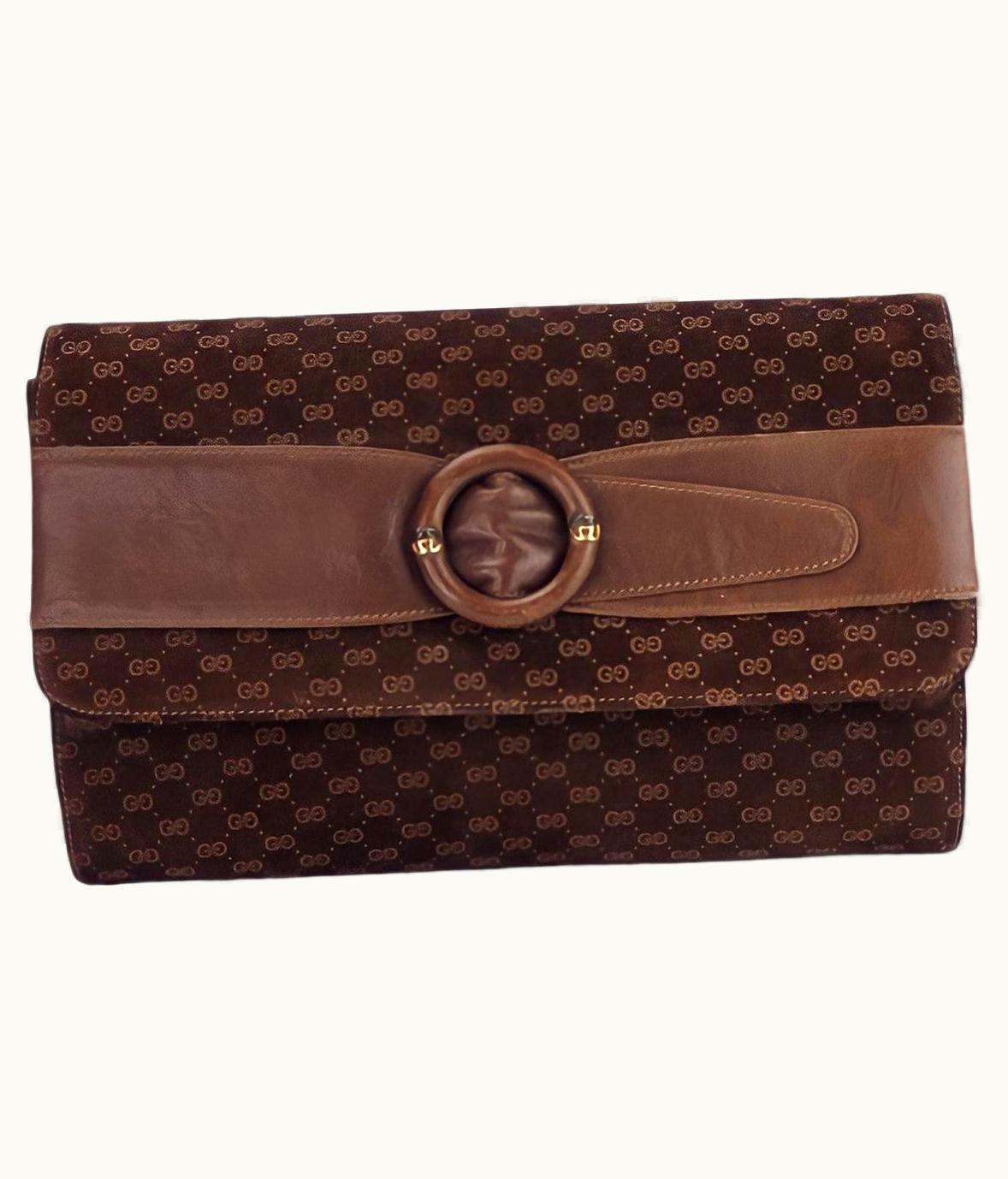 Gucci Vintage Brown Velvet Interlocking Gg Clutch