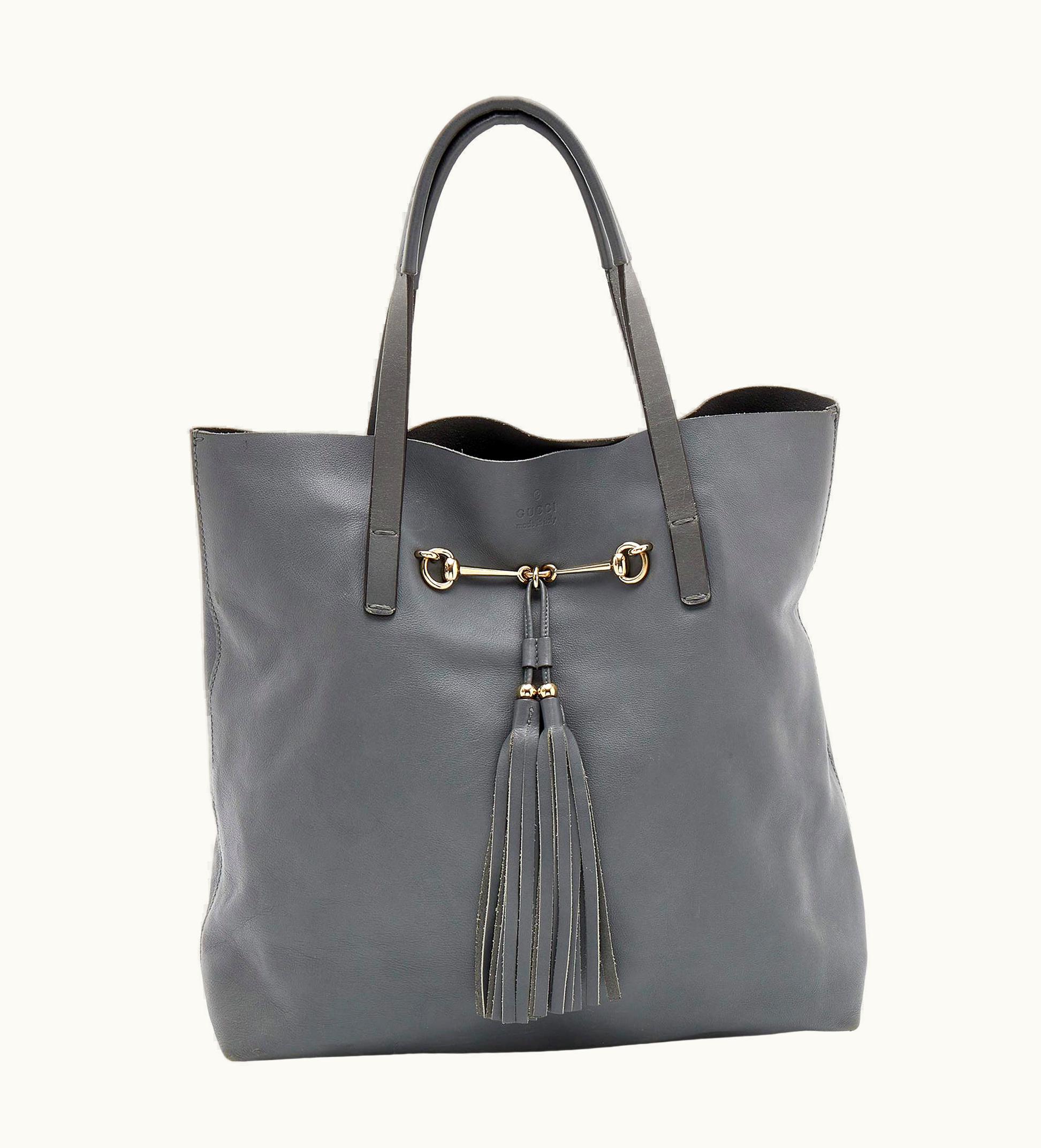 Gucci Ash Grey Leather Tassel Horsebit Tote UZ0572532