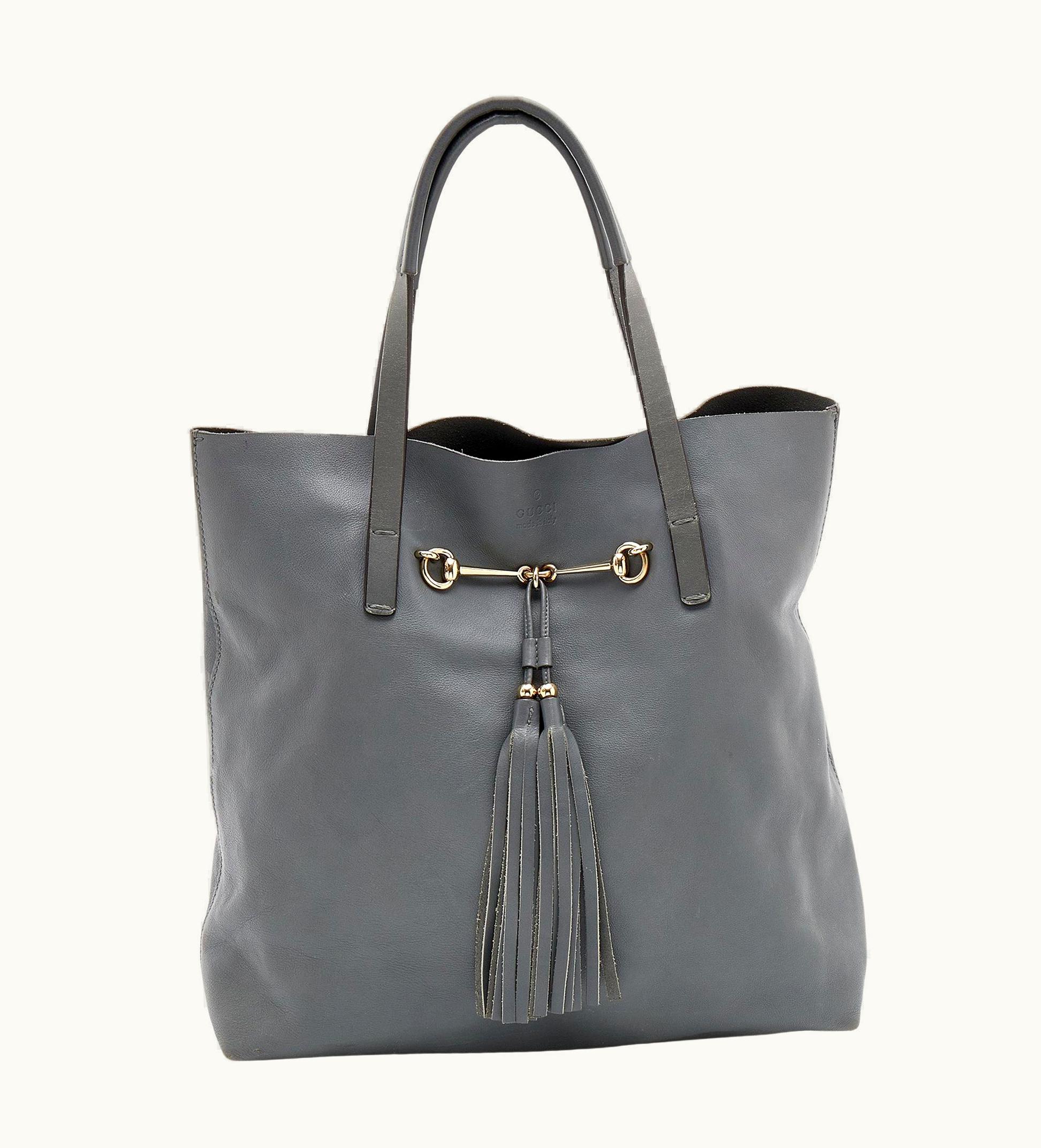 Gucci Ash Grey Leather Tassel Horsebit Tote UZ0572539