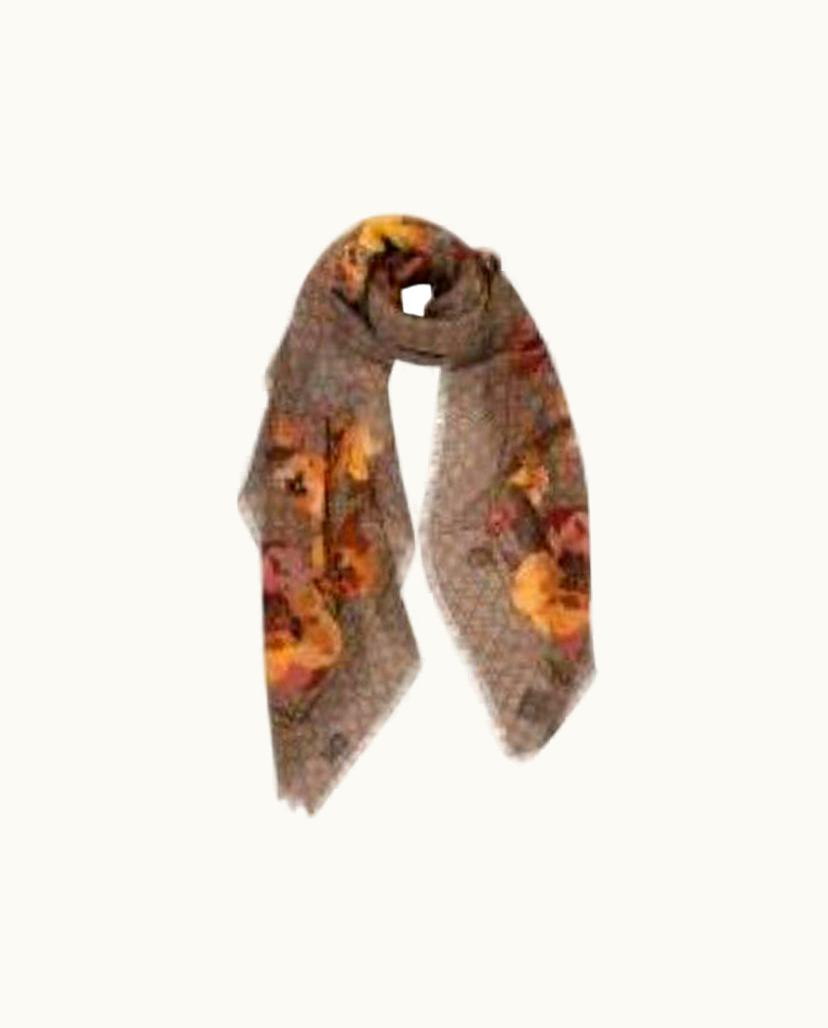 Gucci Beige & Orange Floral Oshibana Wool Scarf UZ0572606