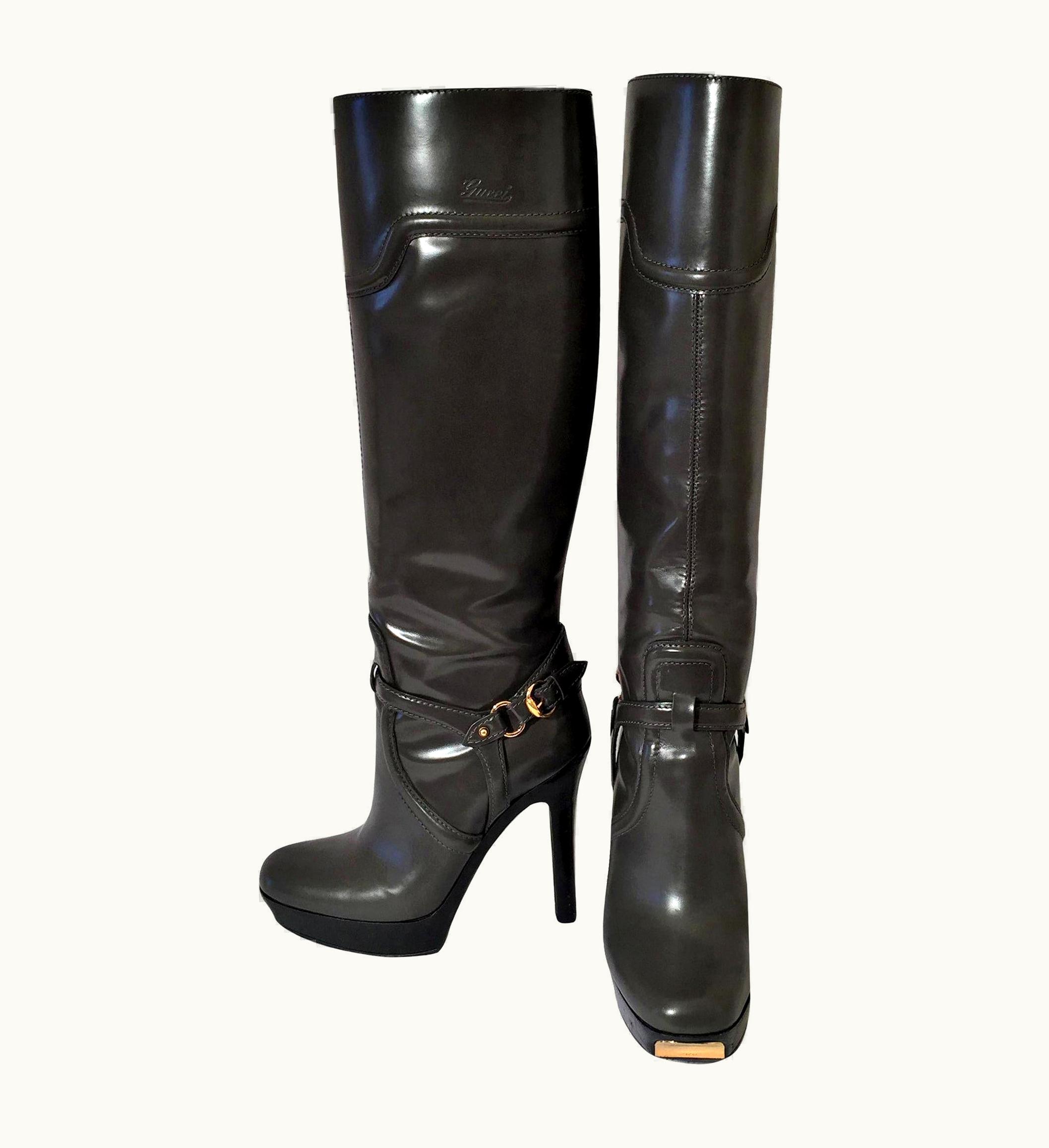 Gucci Dark Gray Leather Platform Boots