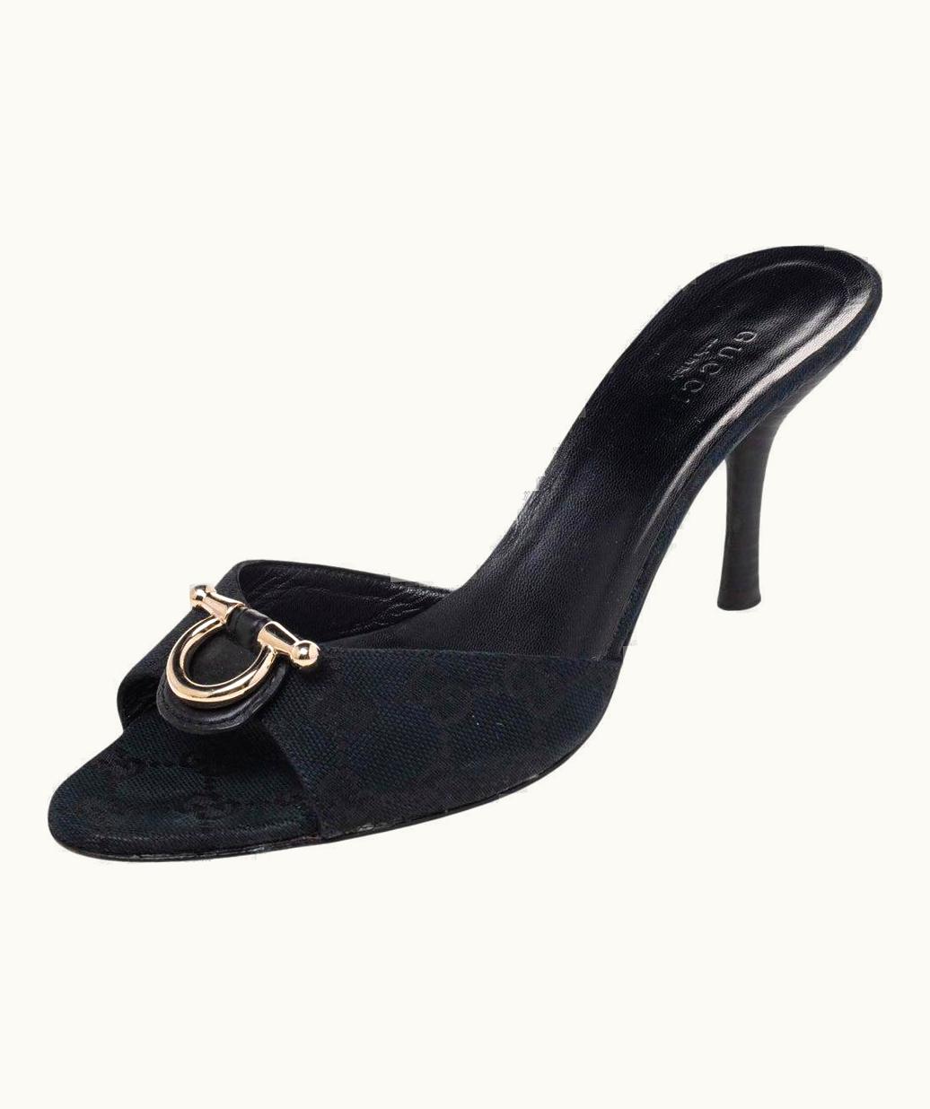 Gucci Black Gg Canvas Slide Sandals