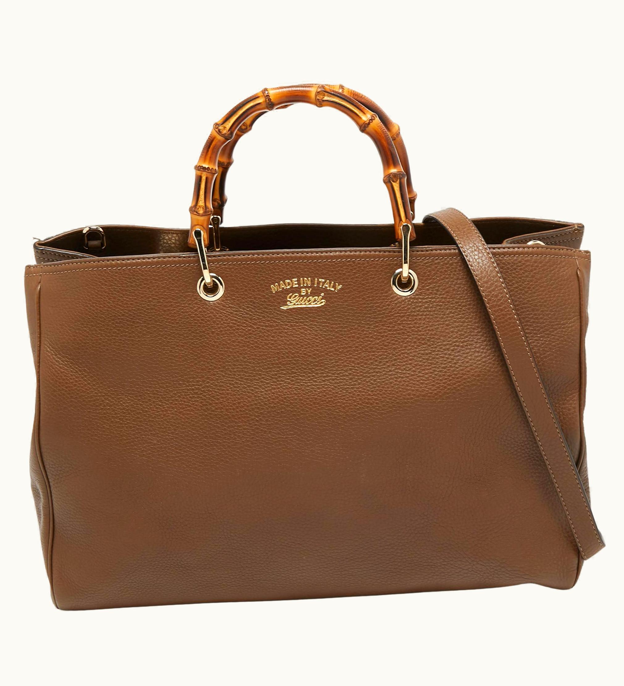 Gucci Brown Leather Large Bamboo Shopper Tote