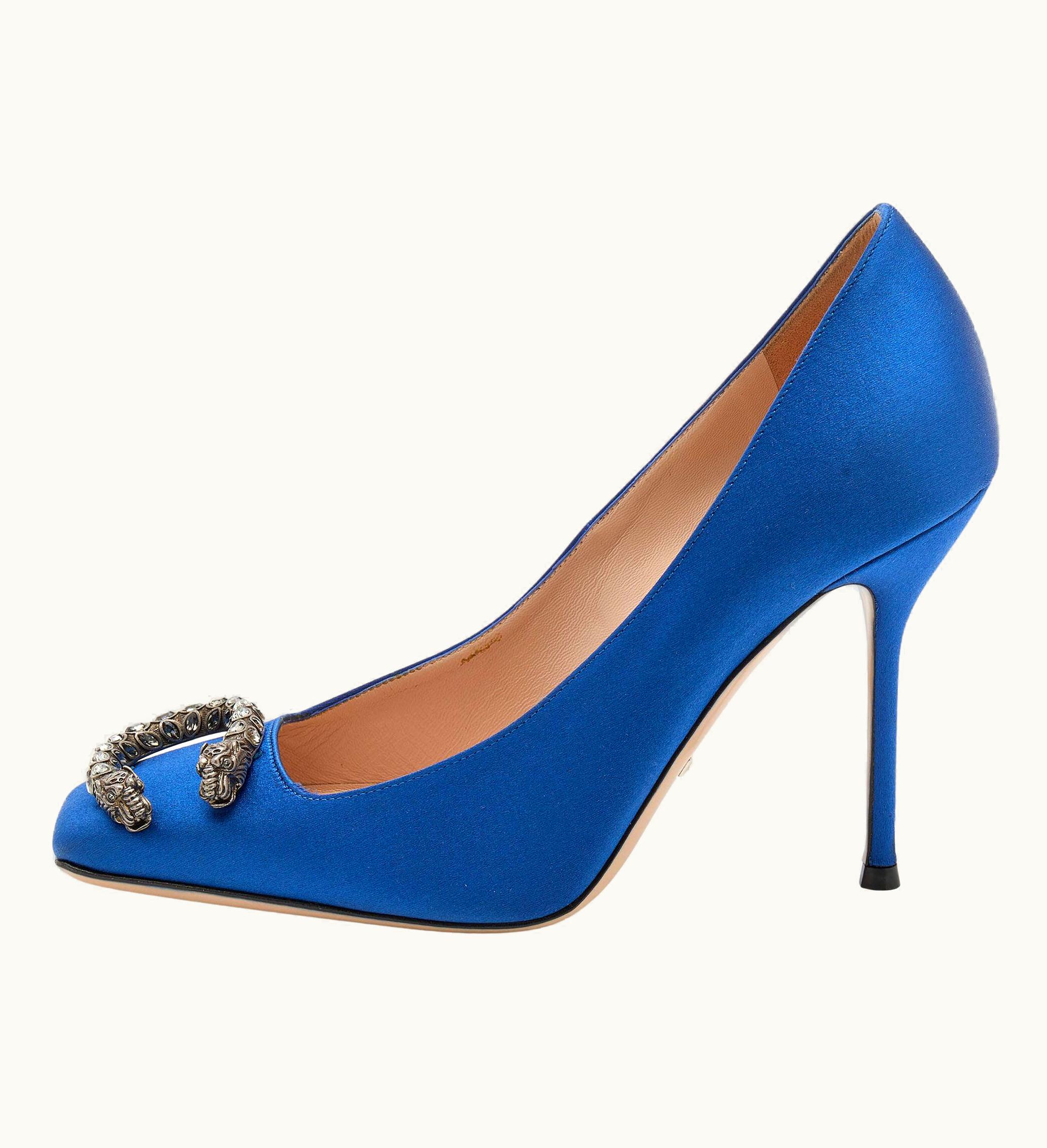 Gucci Blue Satin Dionysus Pumps