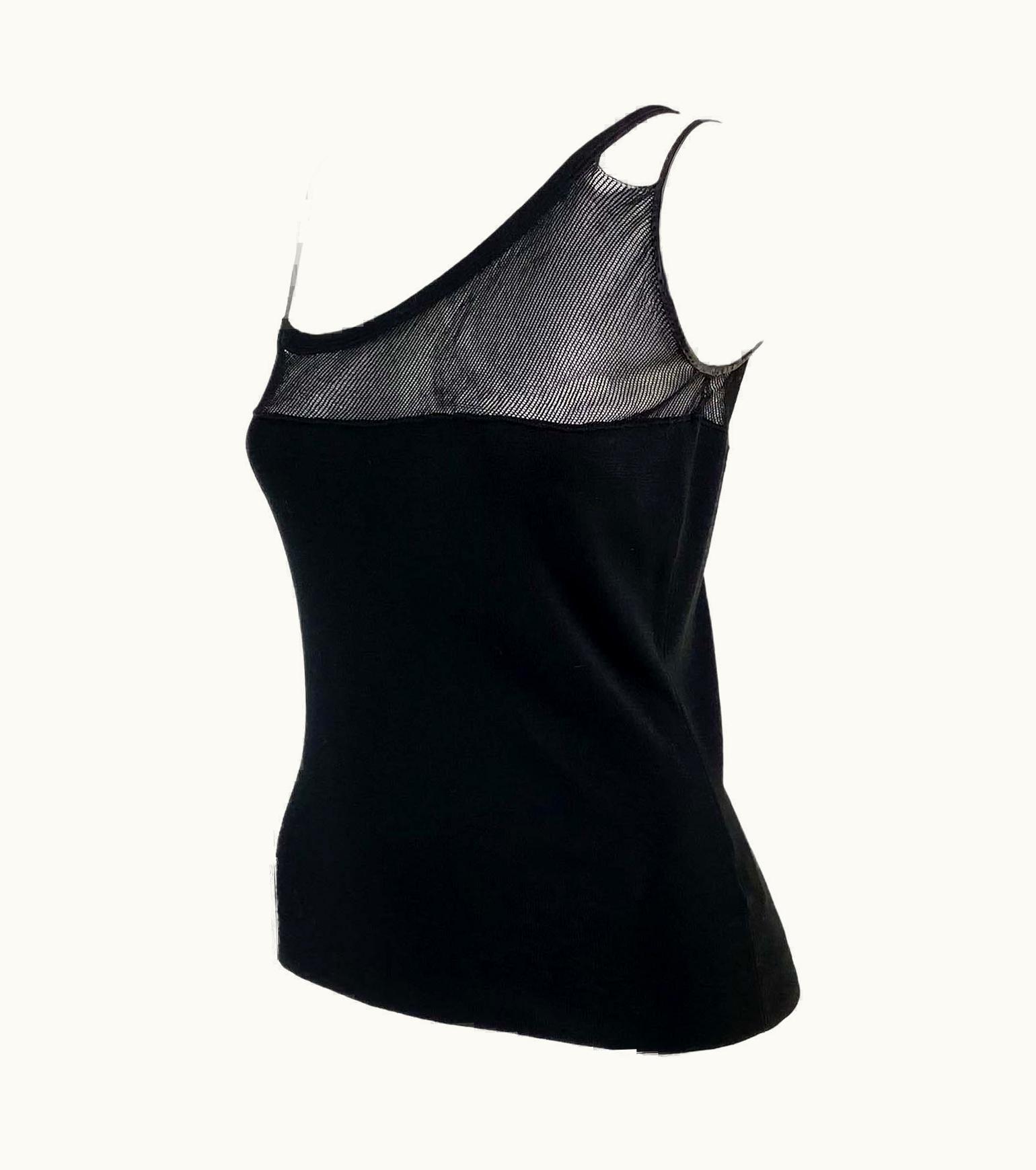 Gucci 2000s Gucci Mesh Leather Strap Asymmetric Tank Top