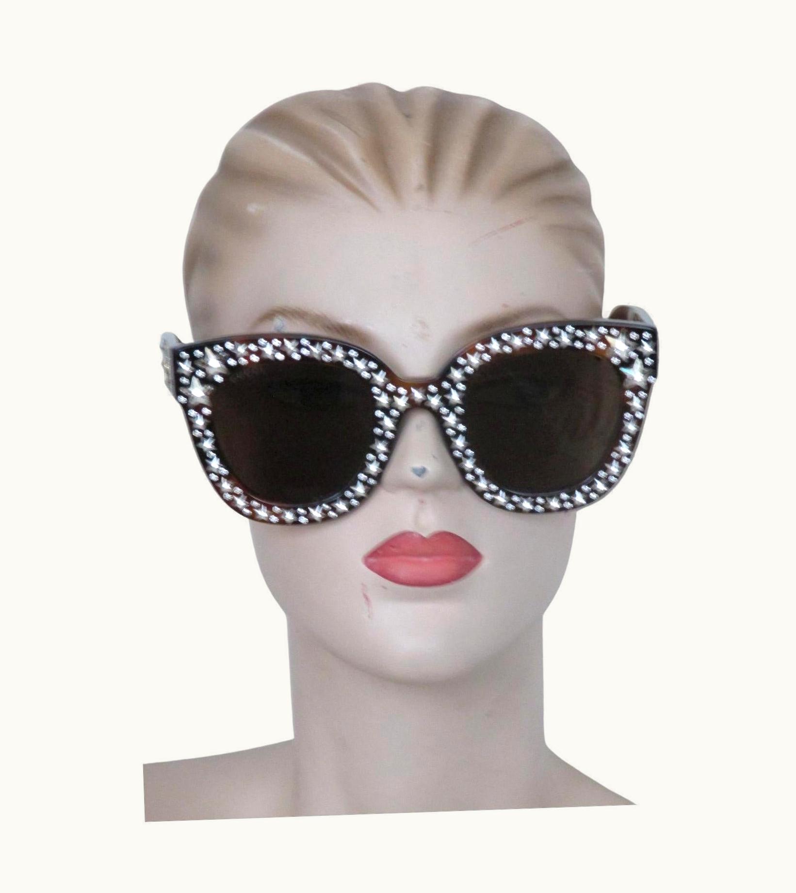 Gucci Brown Tortoise Cat Eye Sunglasses Crystal Stars