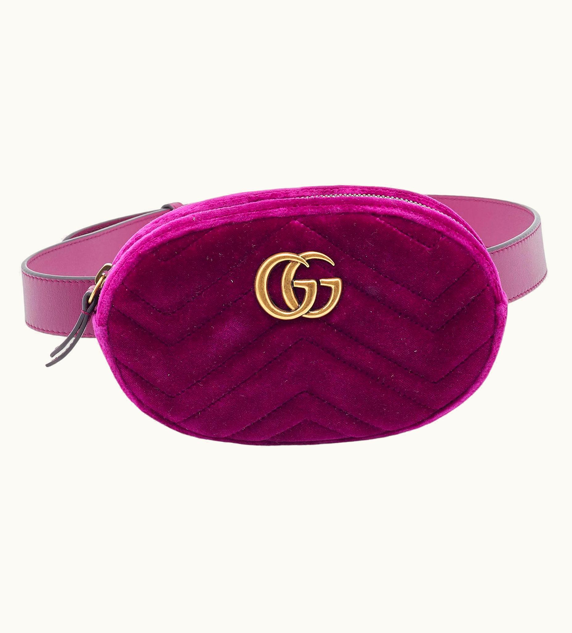 Gucci Purple Matelassé Velvet Gg Marmont Belt Bag