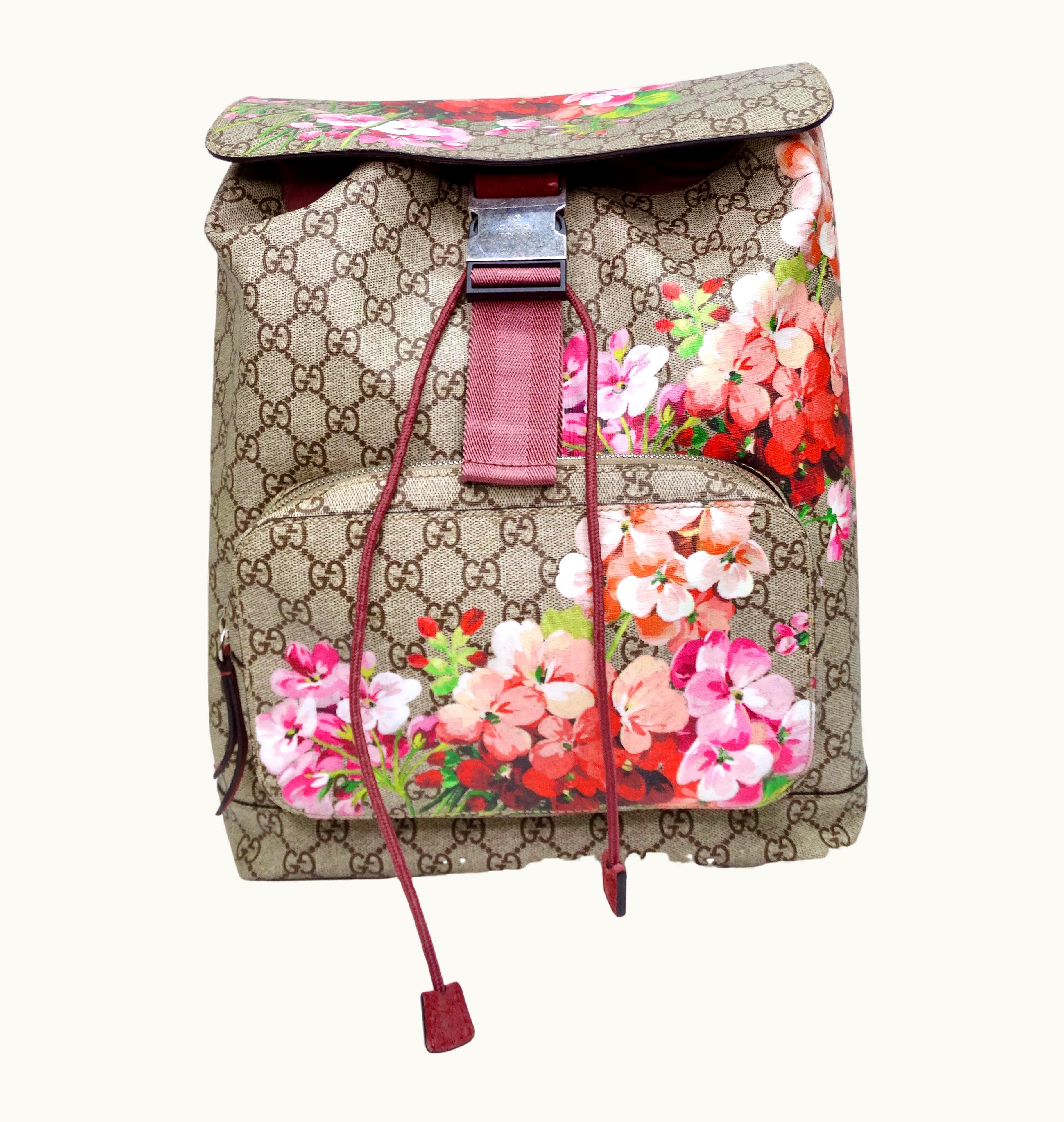 Gucci Buckle Backpack Blooms Print Gg Coated Canvas