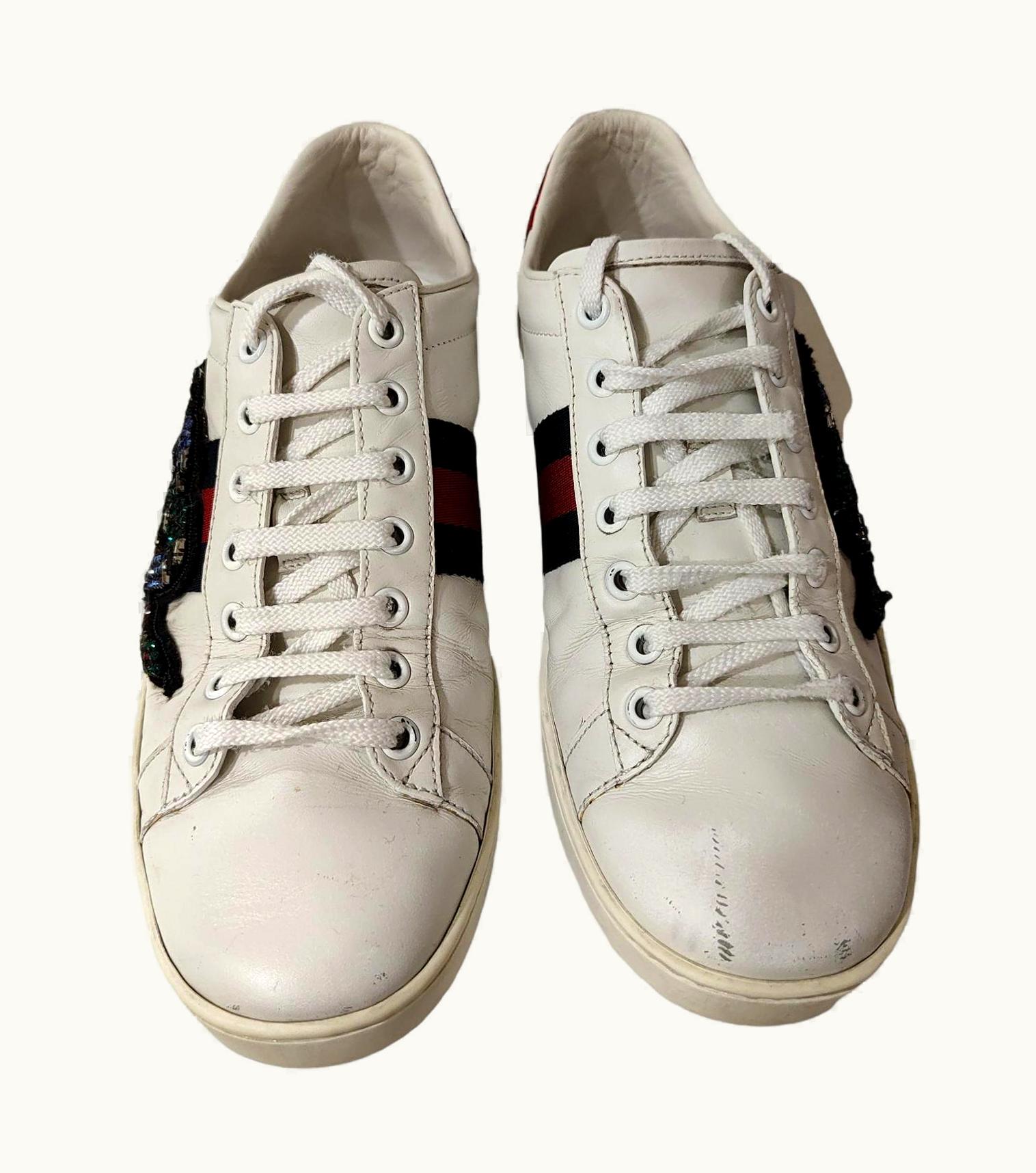 Gucci White Leather Red And Blue Patterns Sneakers