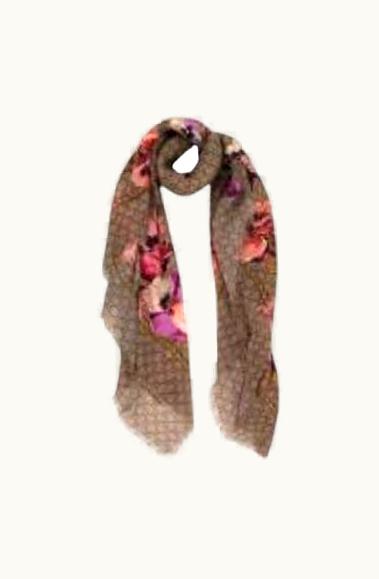 Gucci Gg Monogram Floral Oshibana Red Wool Scarf