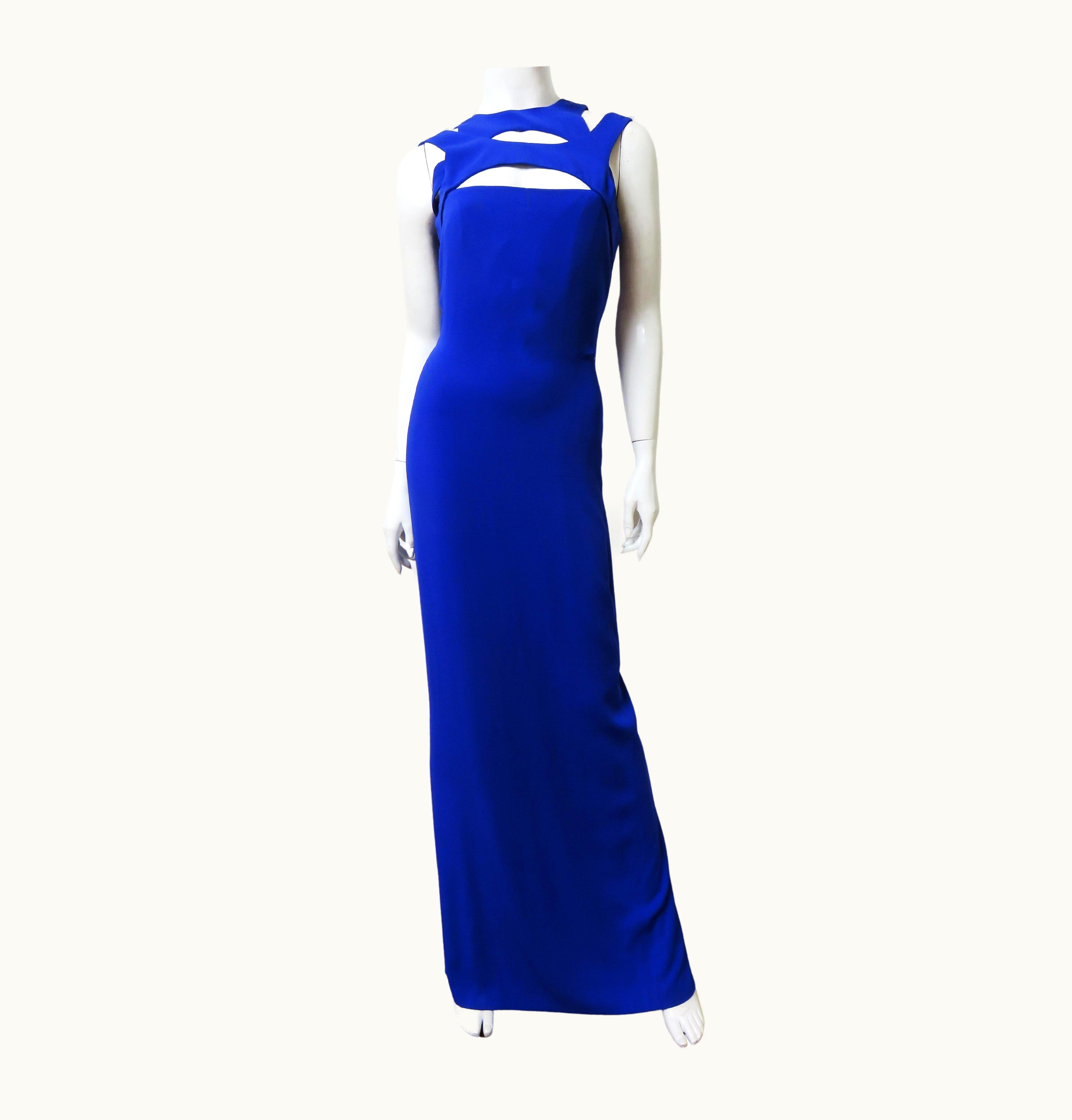 Gucci Cobalt Blue Silk Gown With Cut Outs