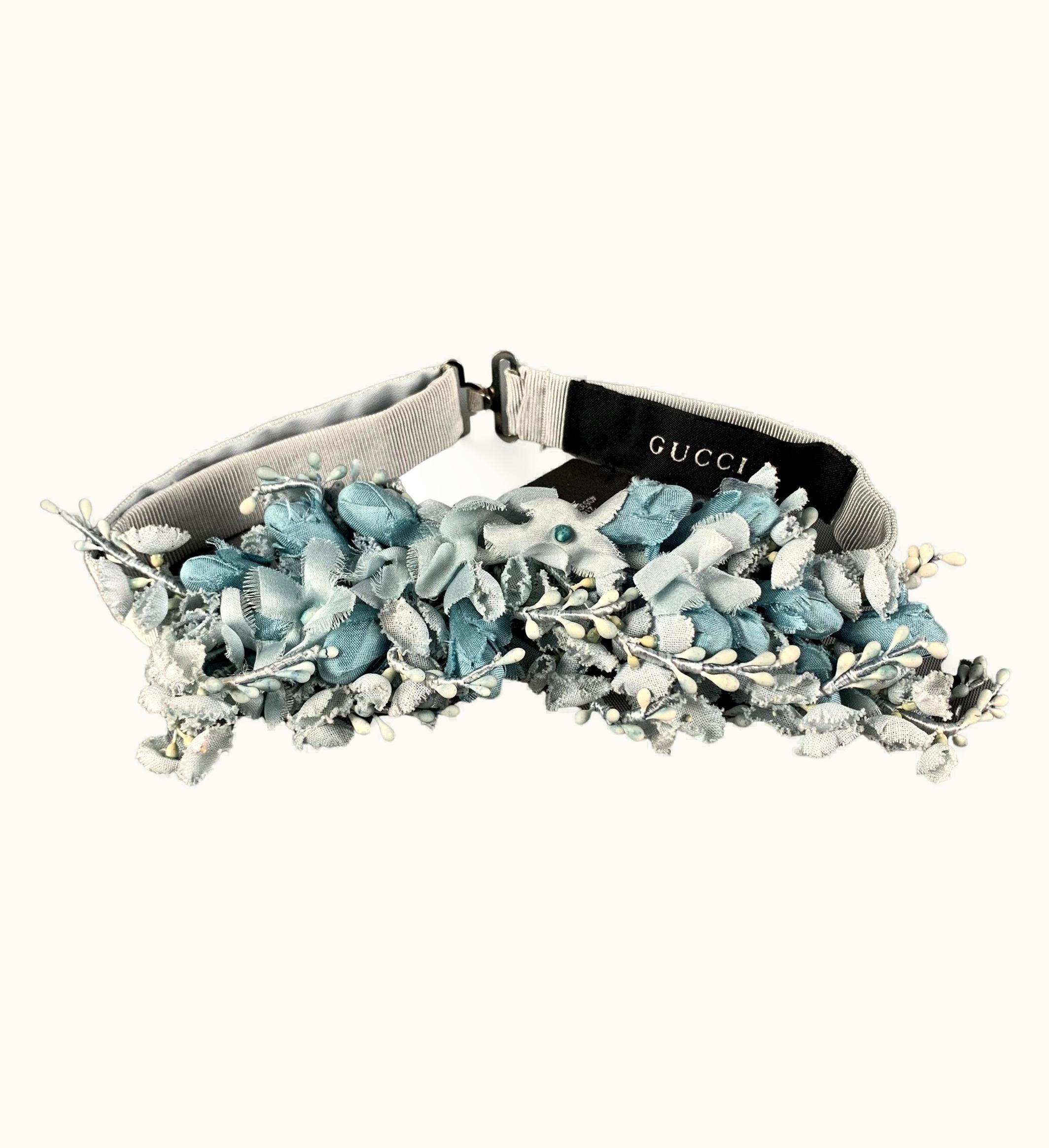 Gucci Light Blue Floral Viscose Silk Bow Tie