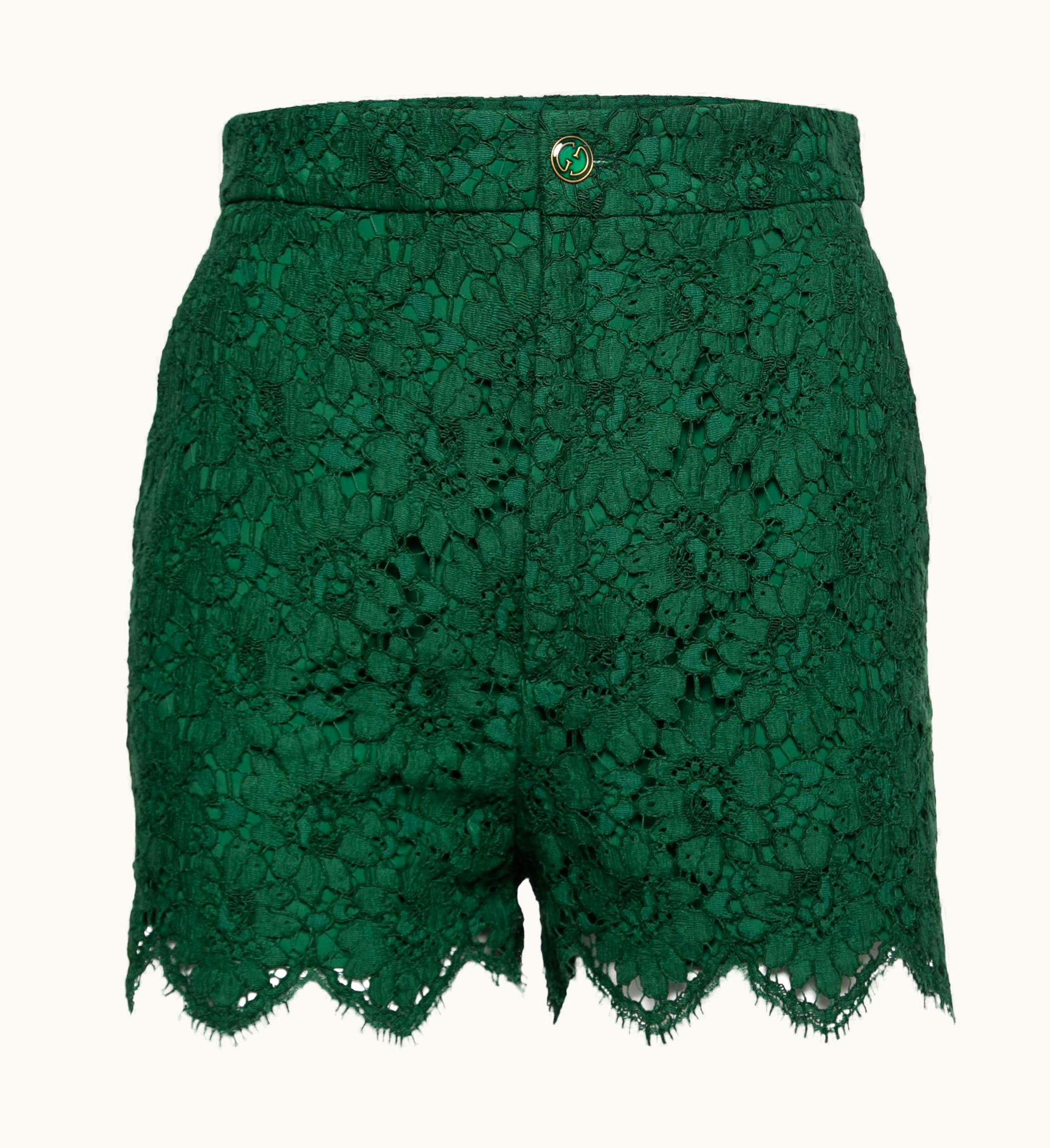 Gucci Green Floral Lace Shorts
