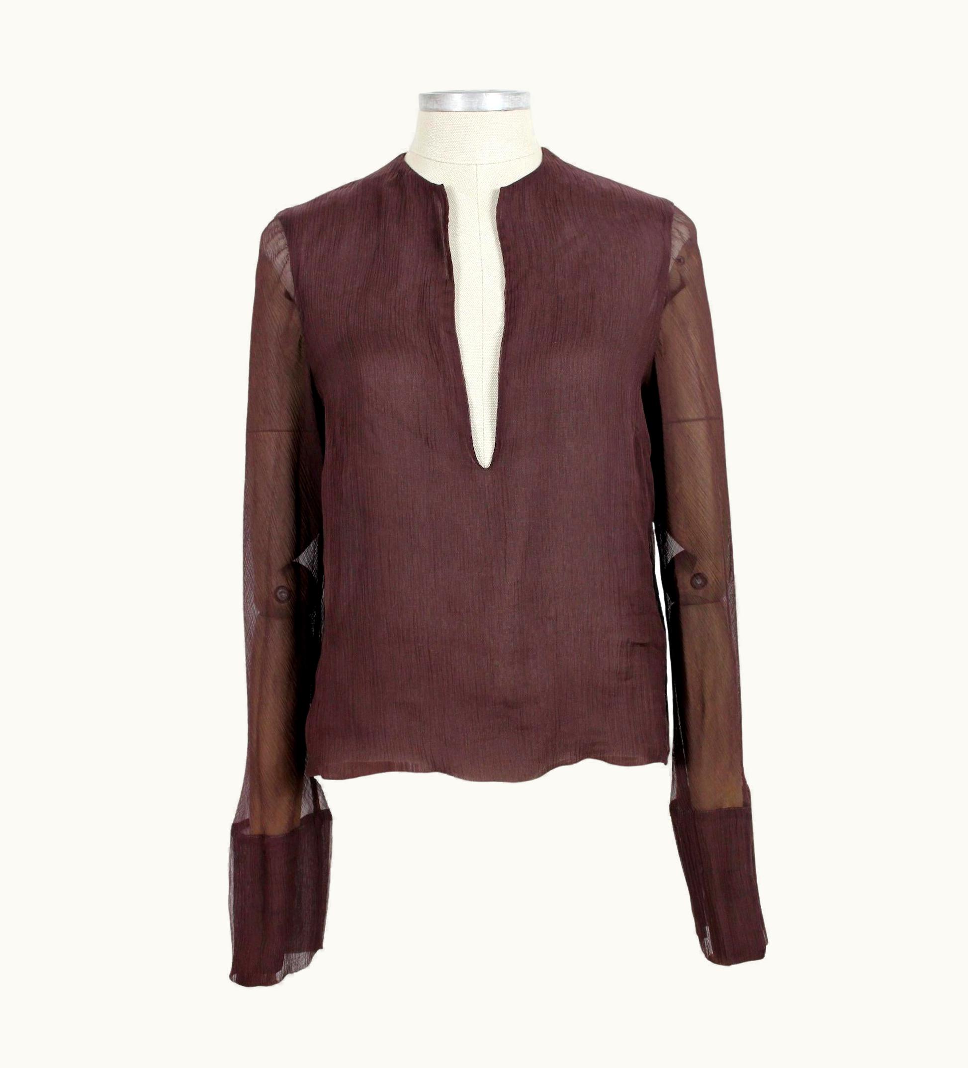 Gucci Brown Silk Soft Transparent Elegant Shirt 2000s