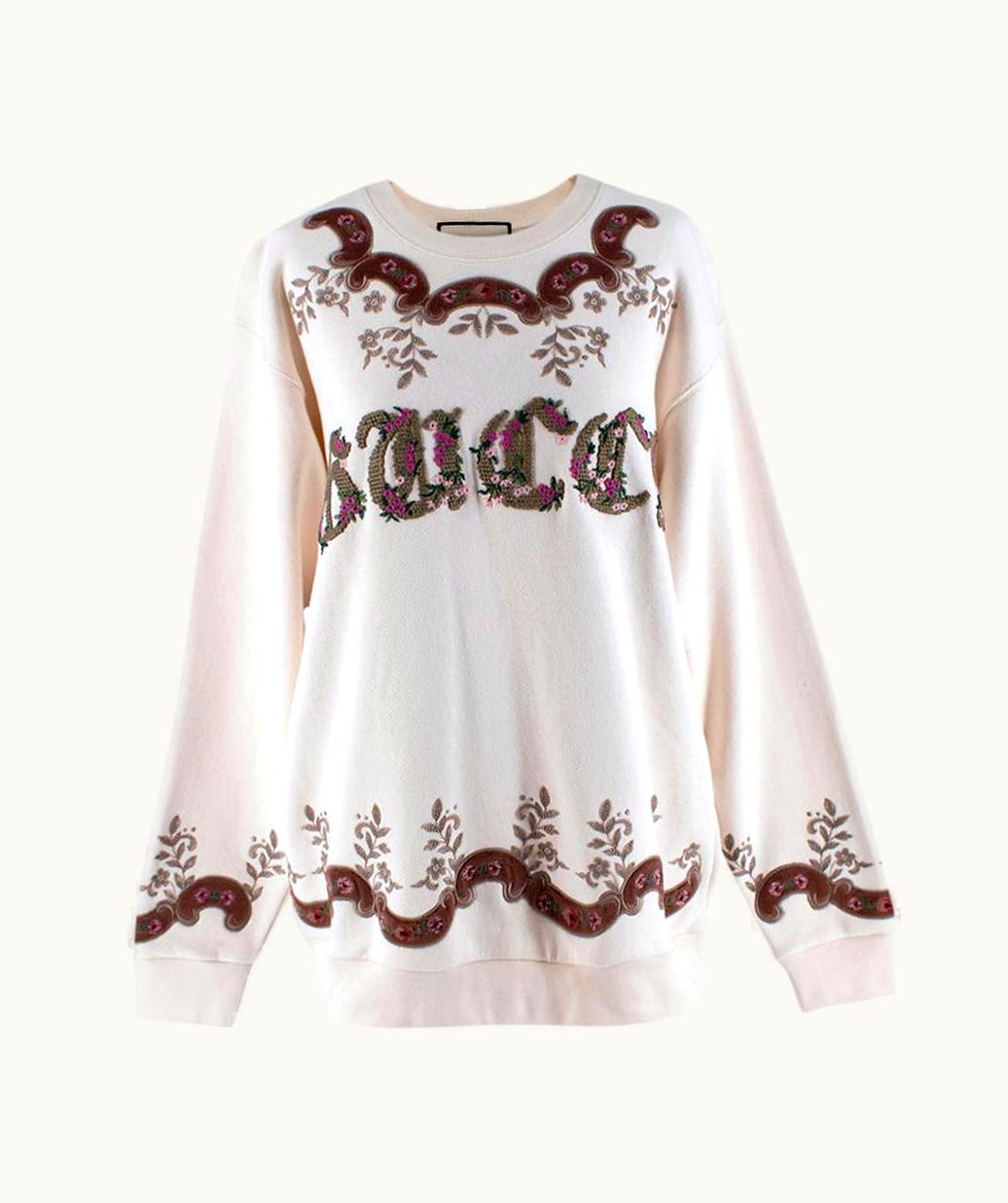 Gucci Ivory Floral Embroidered Oversized Jumper