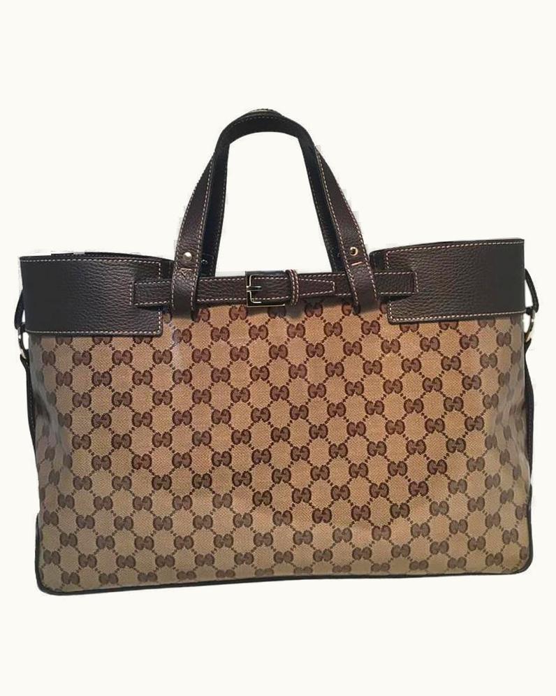 Gucci Coated Monogram And Leather Buckled Portfolio Tote