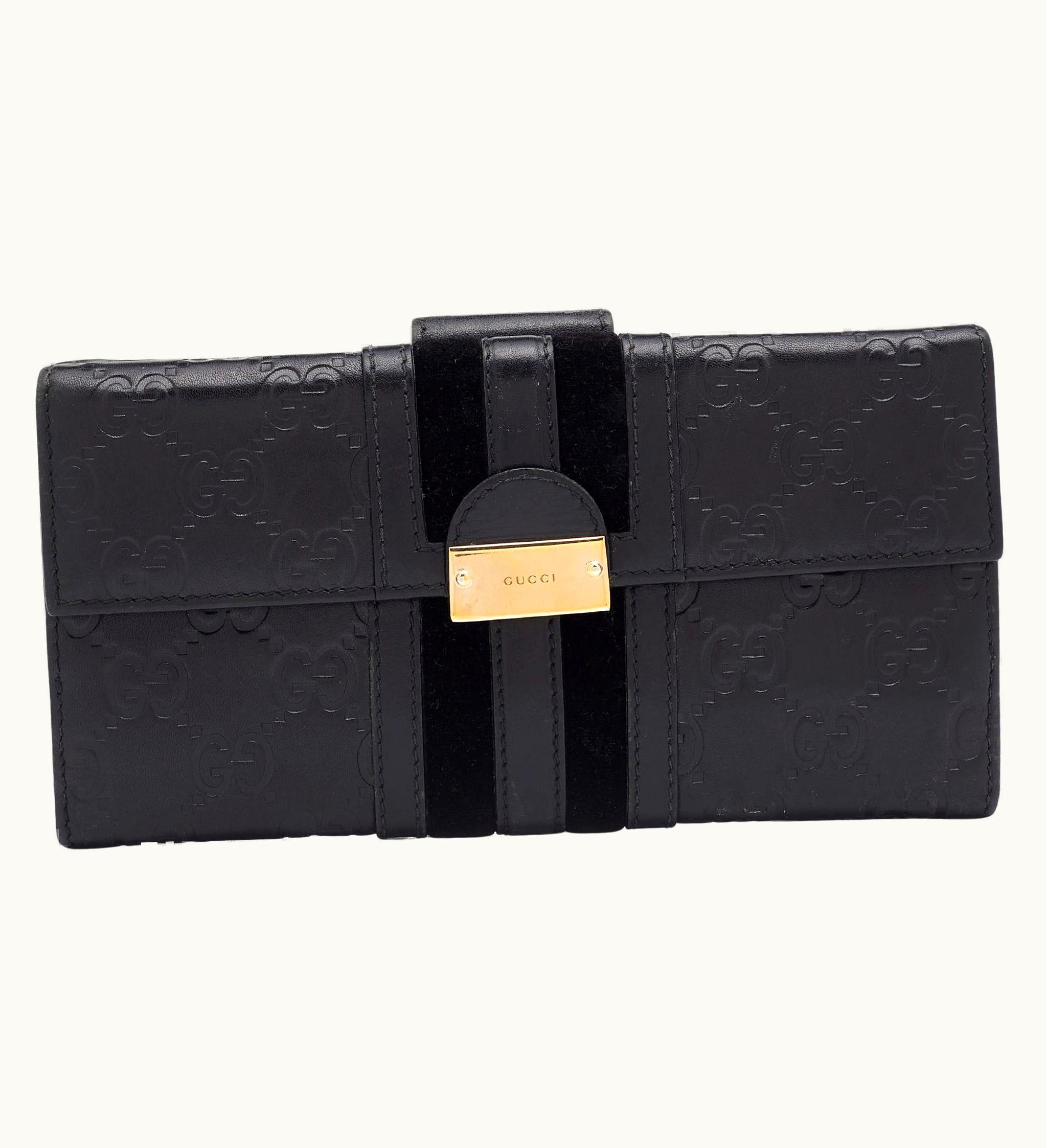 Gucci Black Guccissima Leather Bifold Flap Long Wallet