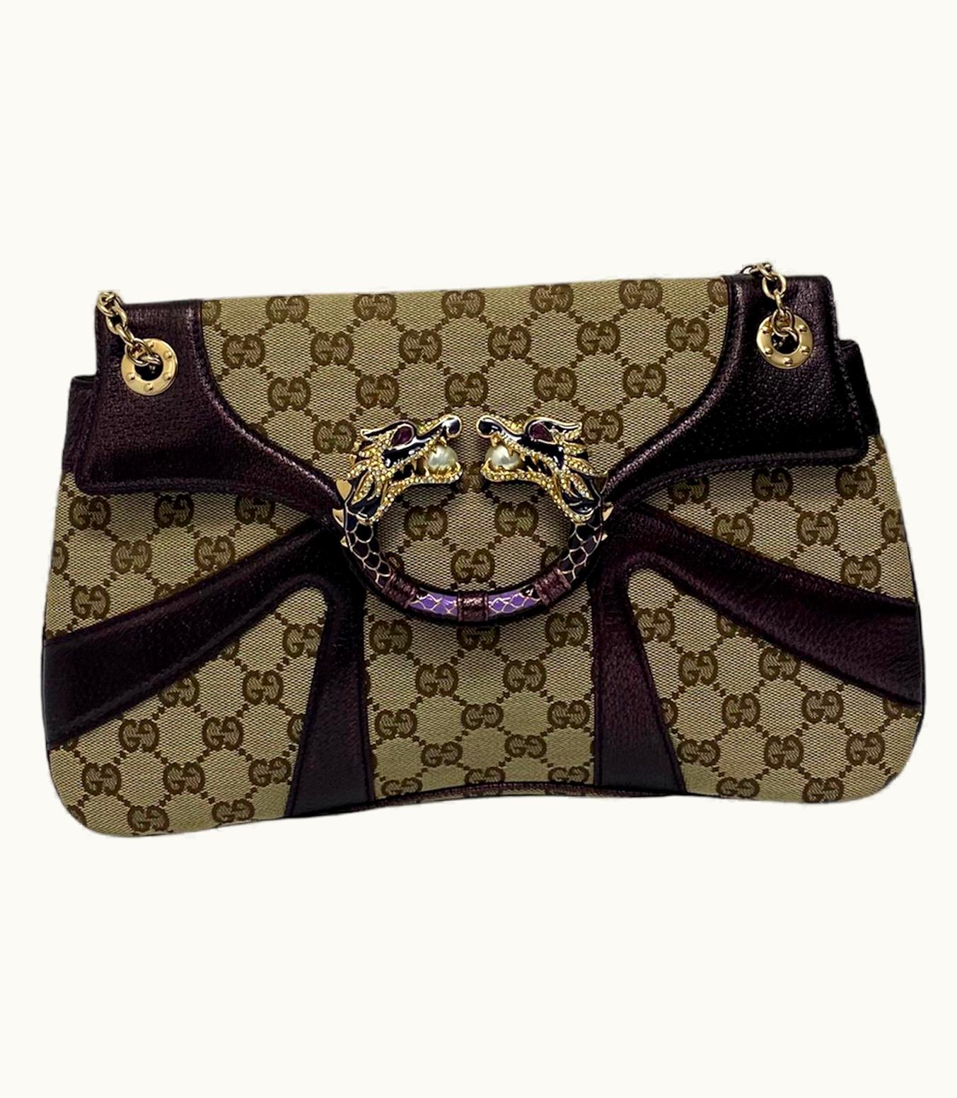 Gucci Beige Canvas And Purple Leather Jewel Bags