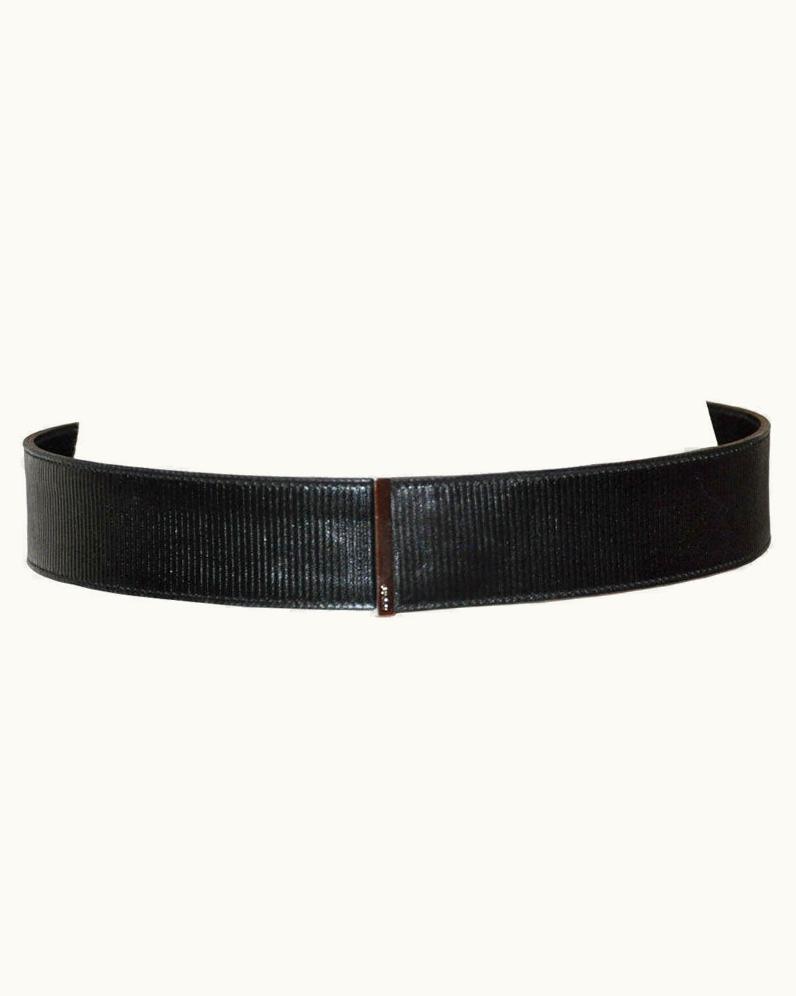 Gucci Textured Black Leather With Silver Hardware Belt