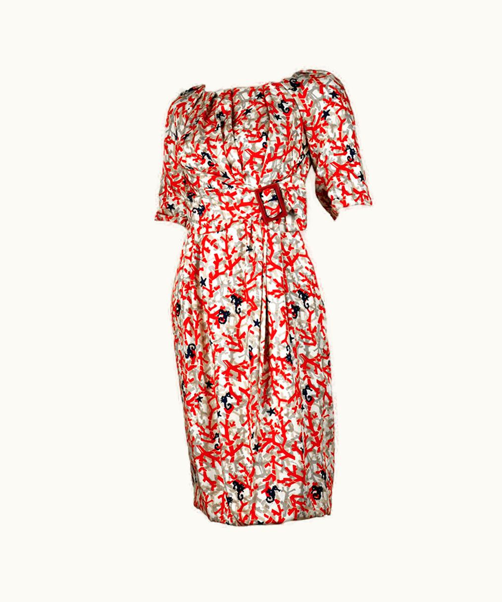 Gucci Coral Print Silk Dress