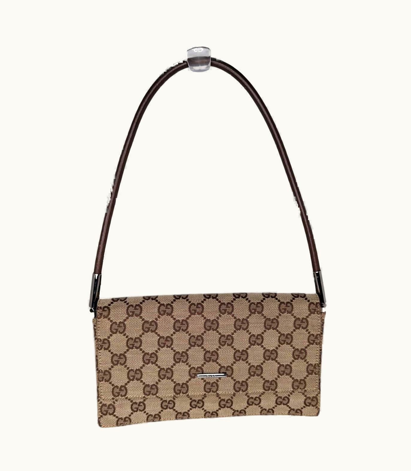 Gucci Vintage Monogram Pochette Flap Shoulder Bag Brown