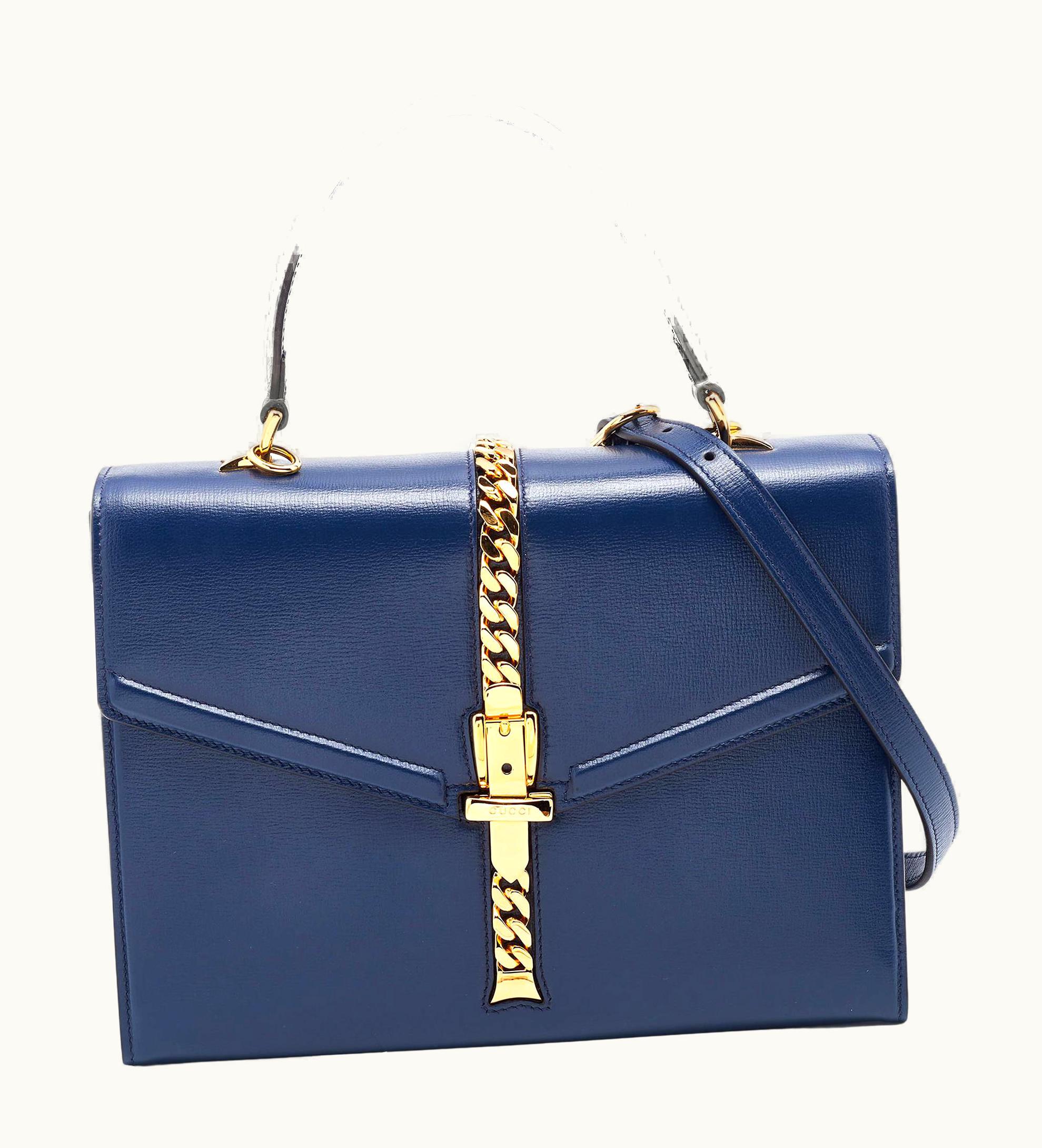 Gucci Blue Leather Small Sylvie Top Handle Bag