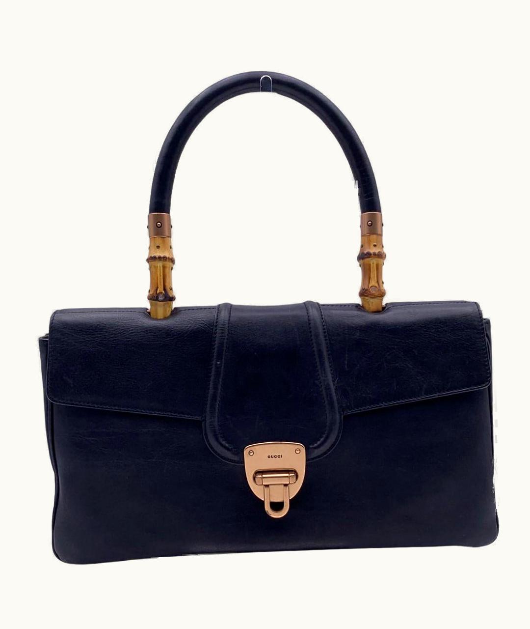 Gucci Black Leather Bamboo Detail Handbag Satchel Bag